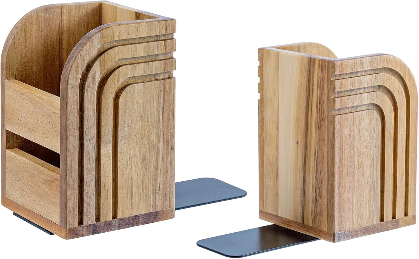 Acacia Solid Wood Bookends and Pencil Holders
