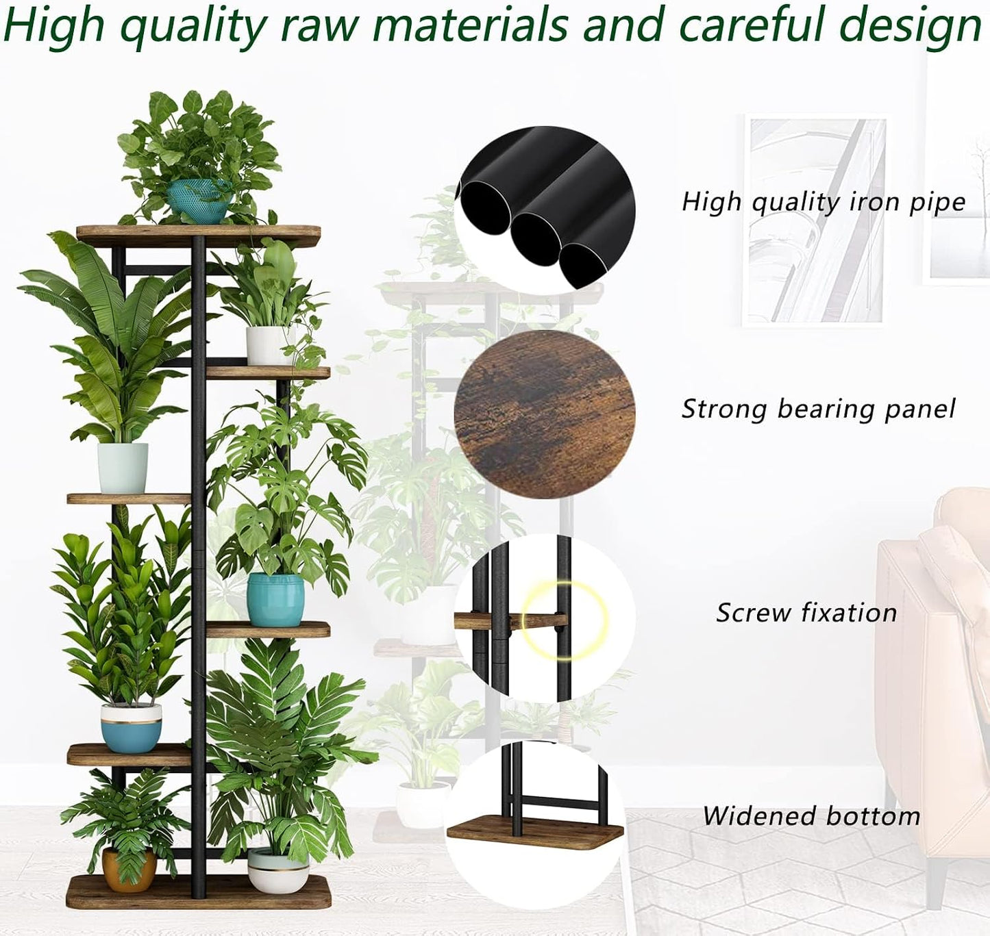 LINZINAR Plant Stand Indoor 6 Tier Metal Corner Tall Flower Shelf | Plant Rack for Multiple Plants, Tiered Flower Plant