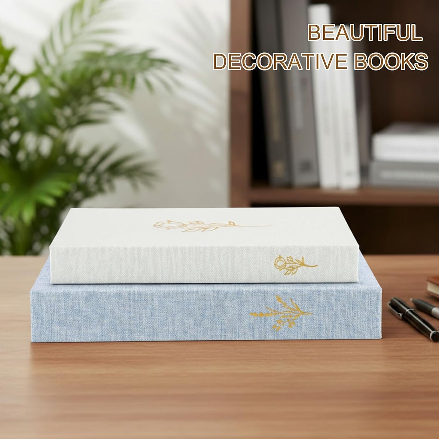 Aesthetic Decorative Books Linen Boxes Coffee Table Bookshelf Mantle / Baby Blue Beige / Set of 2