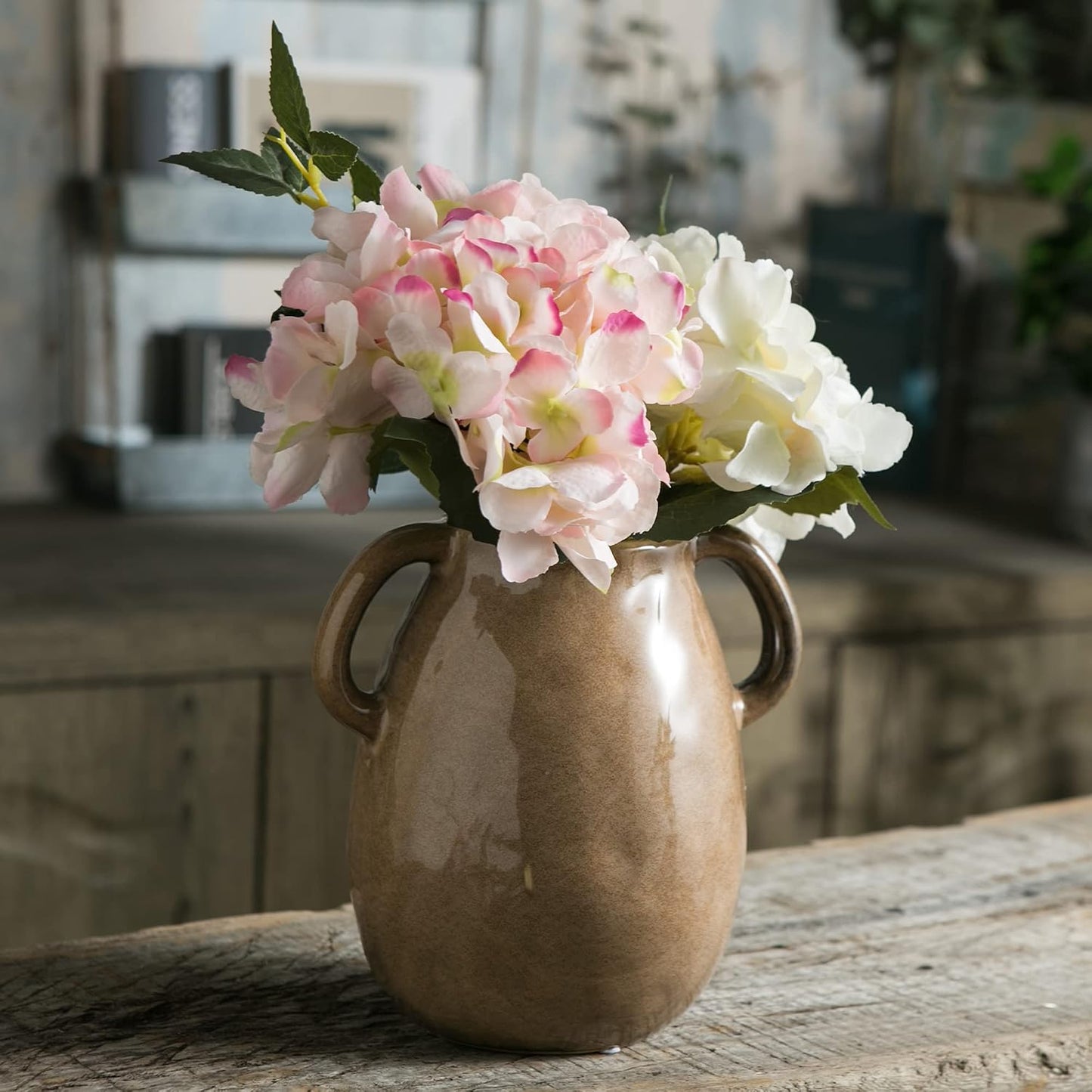 Brown Ceramic Vase / Double Handle - Brown