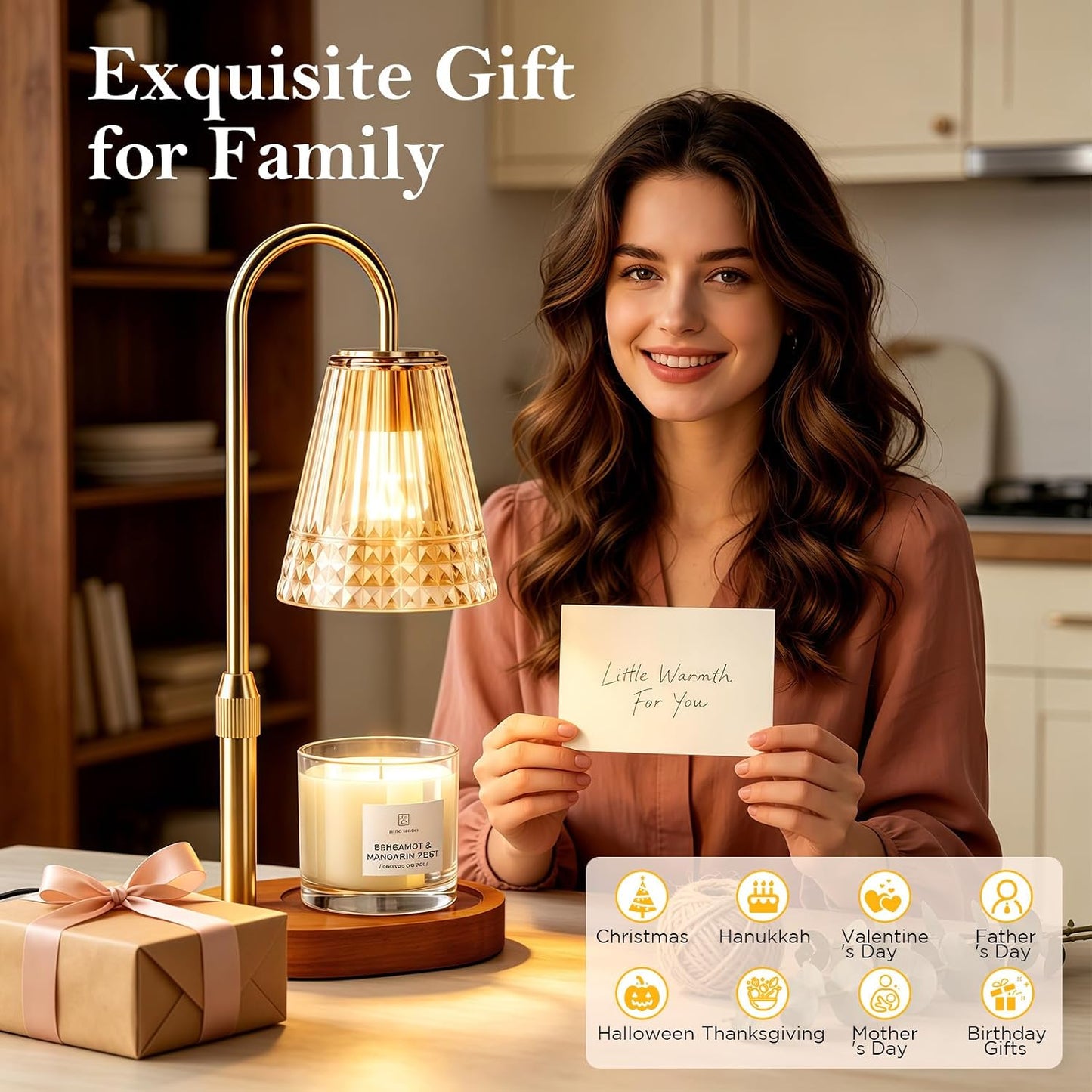 Candle Warmer Lamp with Timer, Dimmable Wax Warmer for Candles, Gift | Flameless top-down wax melting — no fire, smoke
