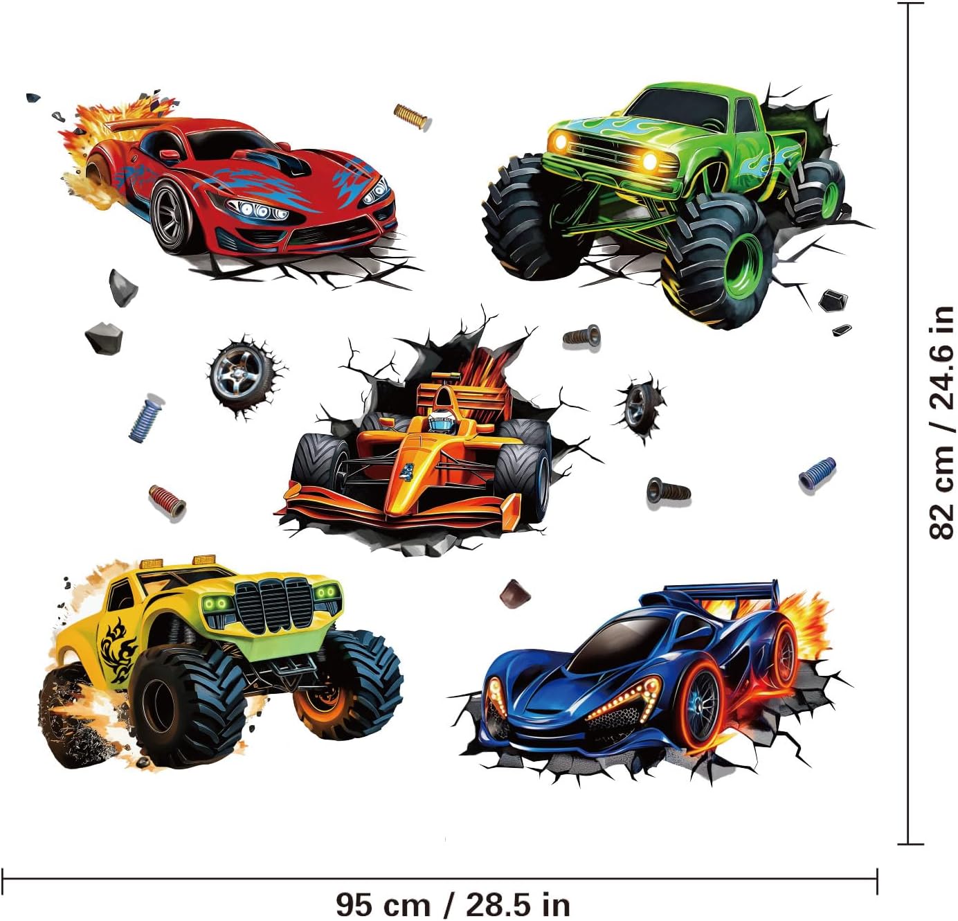 3D Racing Cars Wall Decals