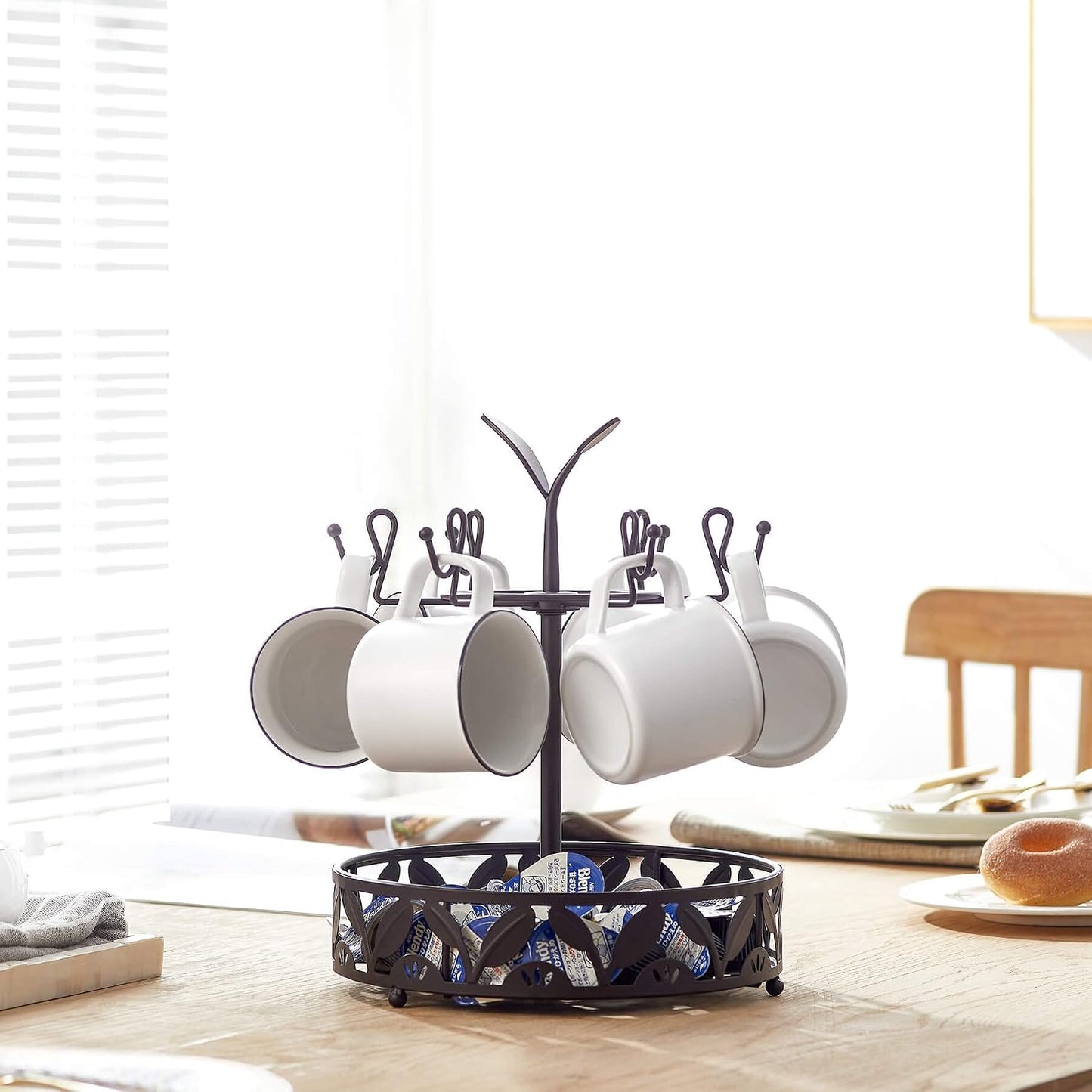 ALLCENER Mug Tree Countertop, Rotatable Mug Holder Stand with 6 Hooks for Coffee Bar Counter Cabinets and Kitchen