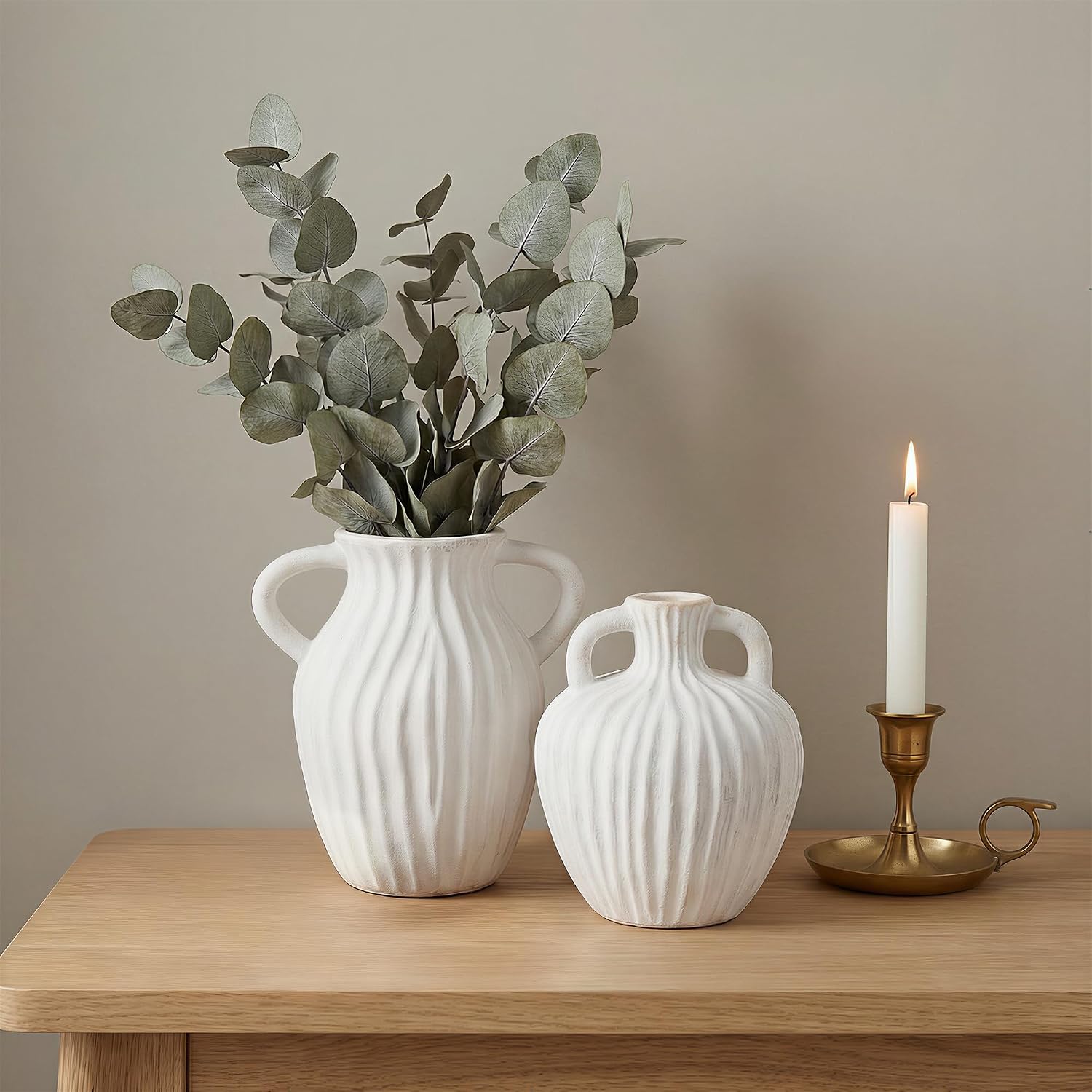 Flower Vase Ceramic Vase Small Vase for Pampas Grass Home Decor Modern Boho / White / Set of 2