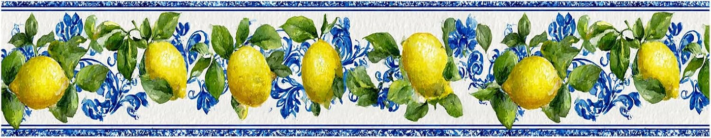 Lemon Wallpaper Border Peel and Stick Wall Border Citrus Fruit Pattern / Lemon / Yellow / 196 x 4