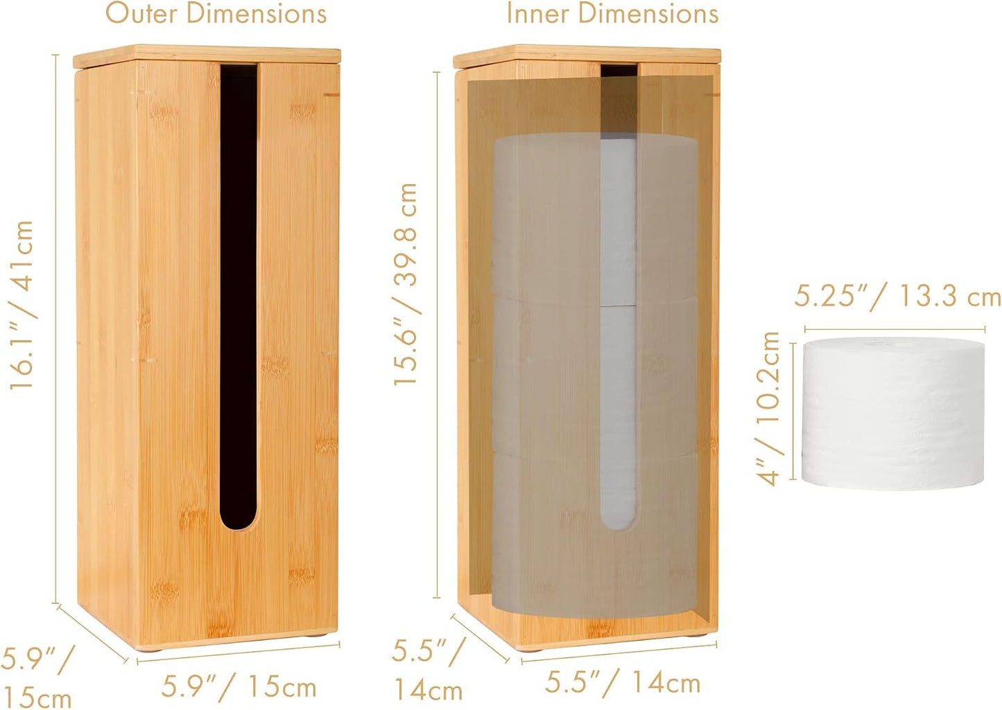 GOBAM Bamboo Toilet Paper Storage - Fits 3 Mega Toilet Paper, Bathroom Organizer, Toilet Paper Holder Stand, Bamboo