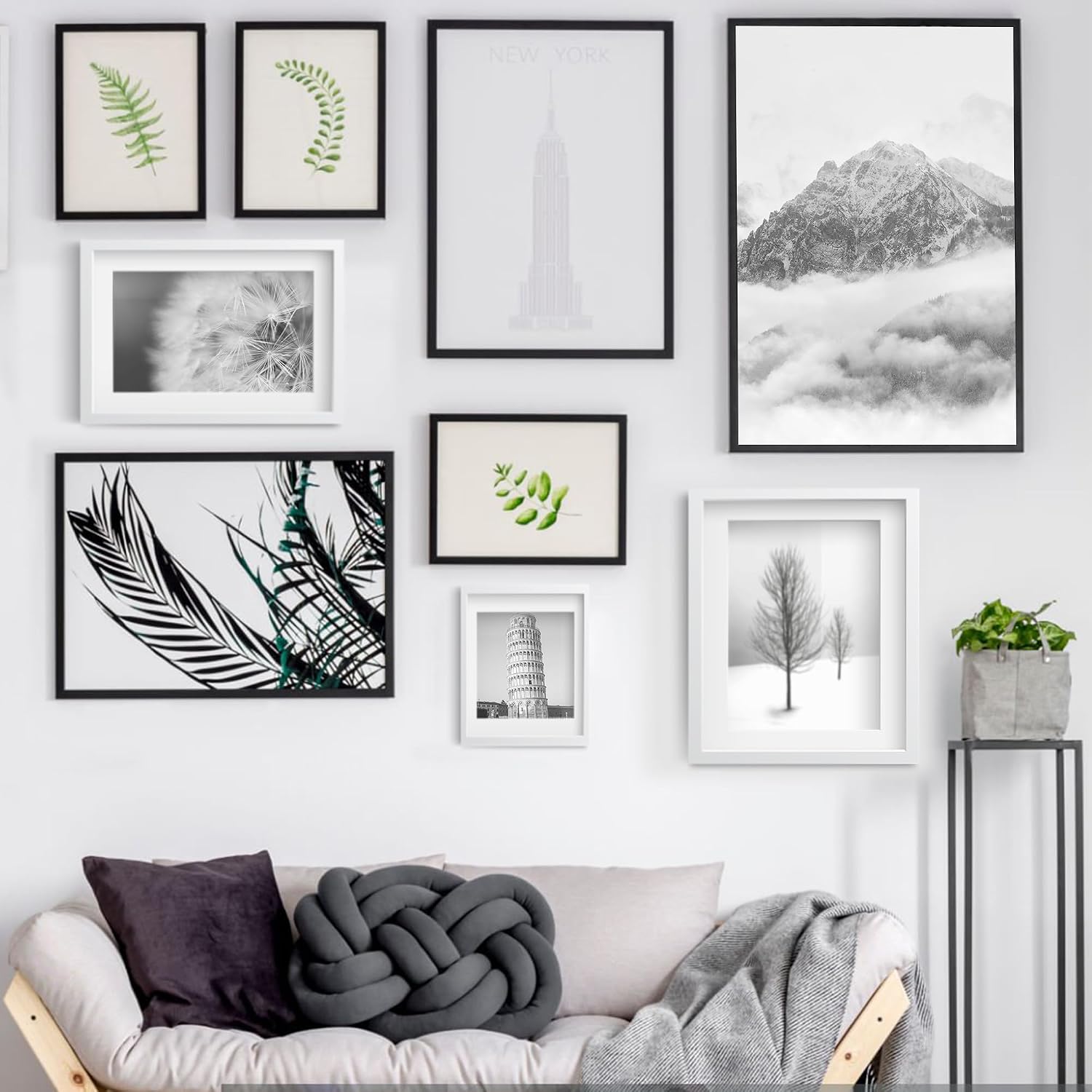Wiscet 11x14 Picture Frame Set of 9, for Wall or Tabletop Display, Black | Display Pictures 8x10 with Mat or 11x14
