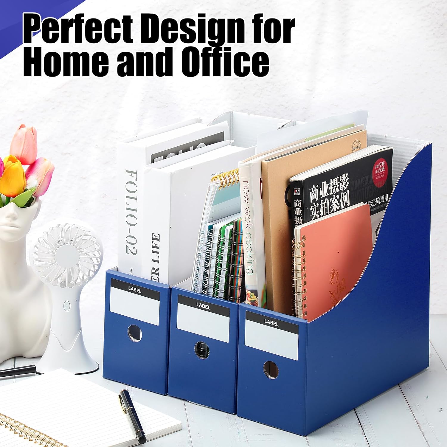Thenshop 24 Pcs Magazine Files Cardboard Holders,Classic,Navy Blue | File Organizer Foldable Paper Storage for Desk
