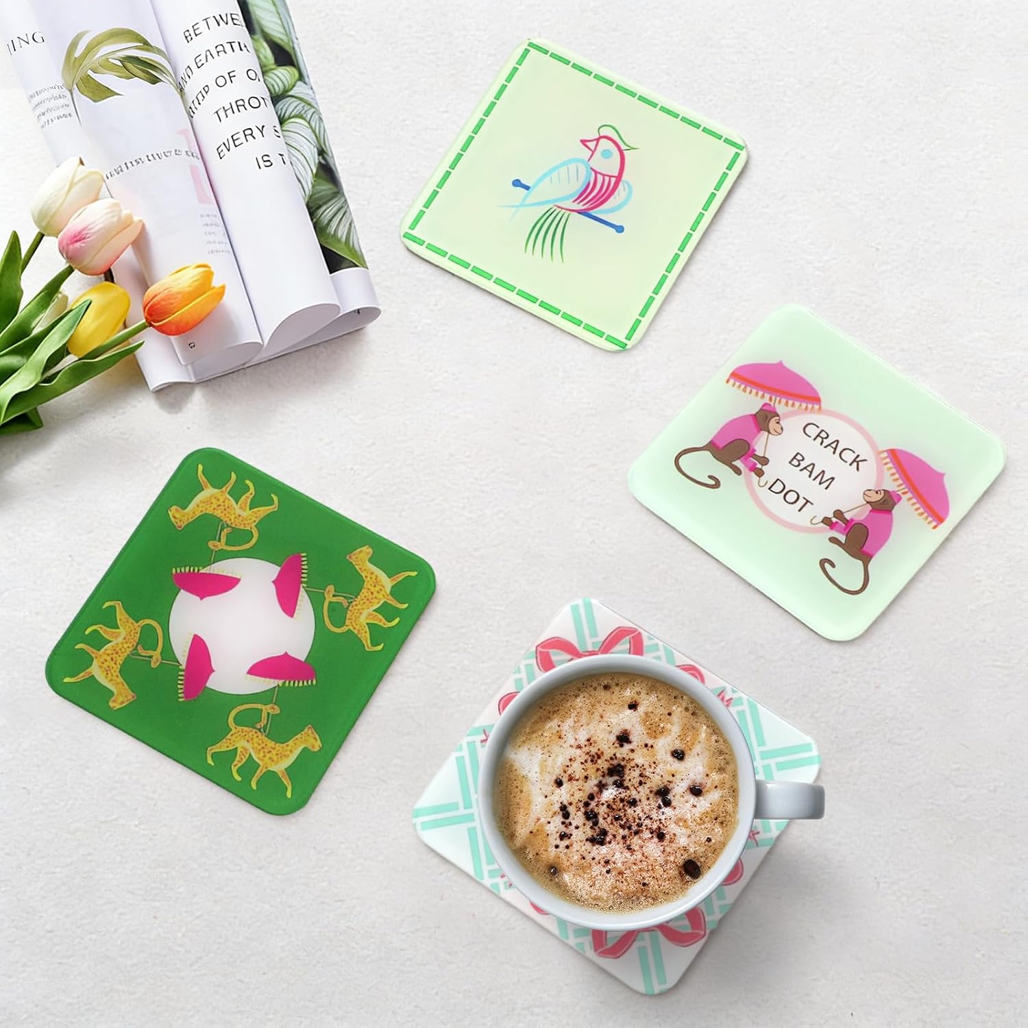 Self-Adhesive Silicone Pads '' Mahjong Discard Tile Coaster / 3.94 x 3.94 / Set of 4