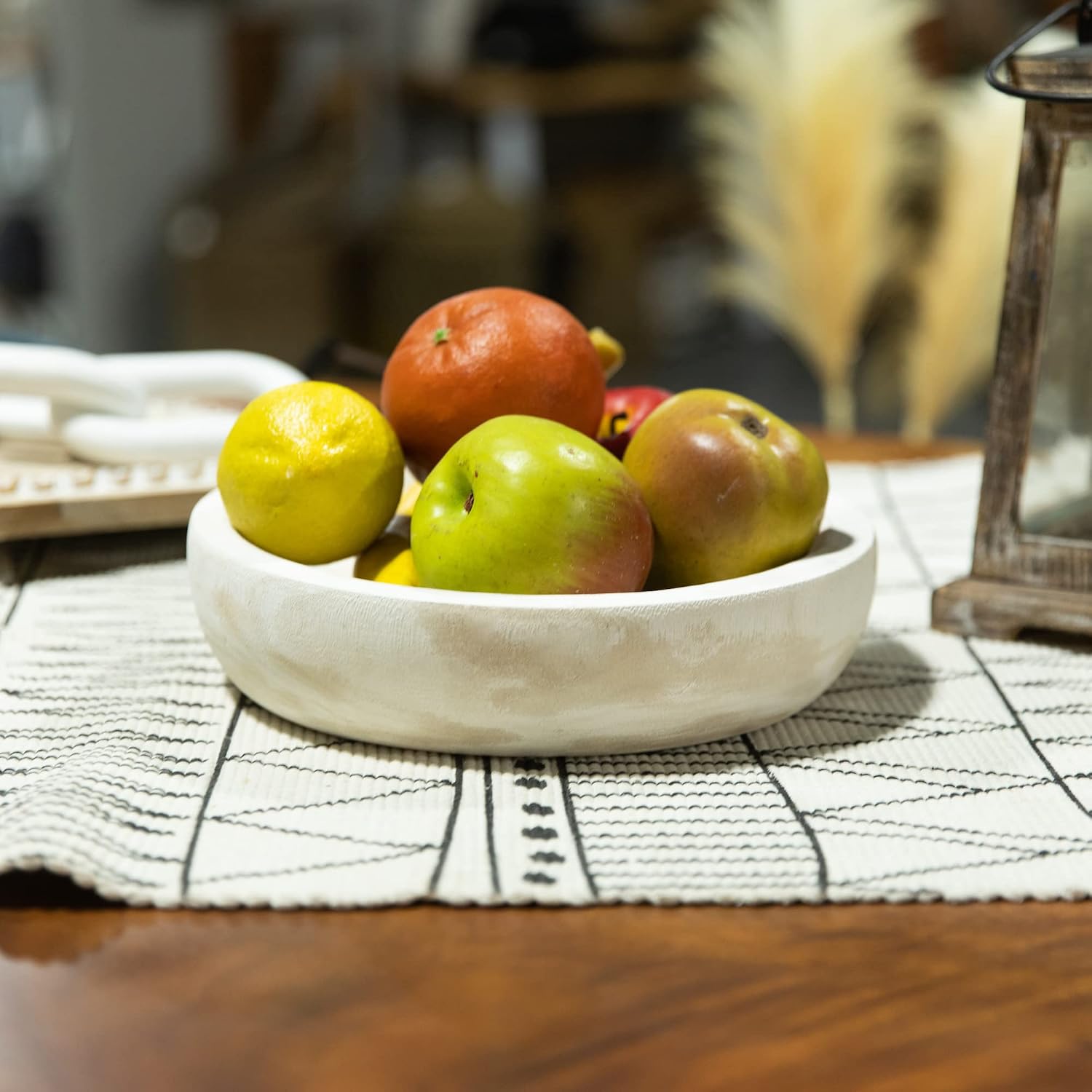 Paulownia Wood Hand Carved Tray / Washed White