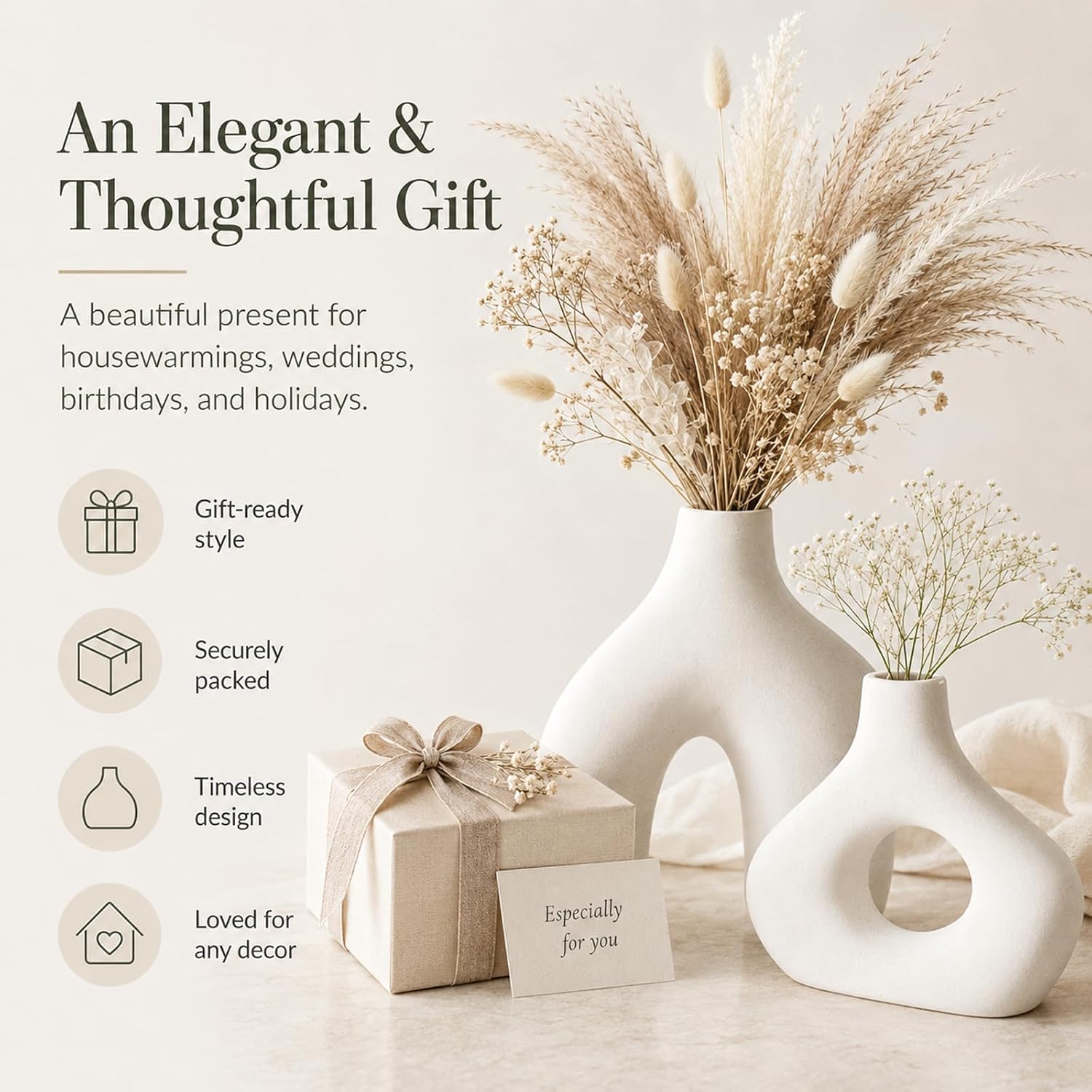 Ceramic Donut Vase Set / White
