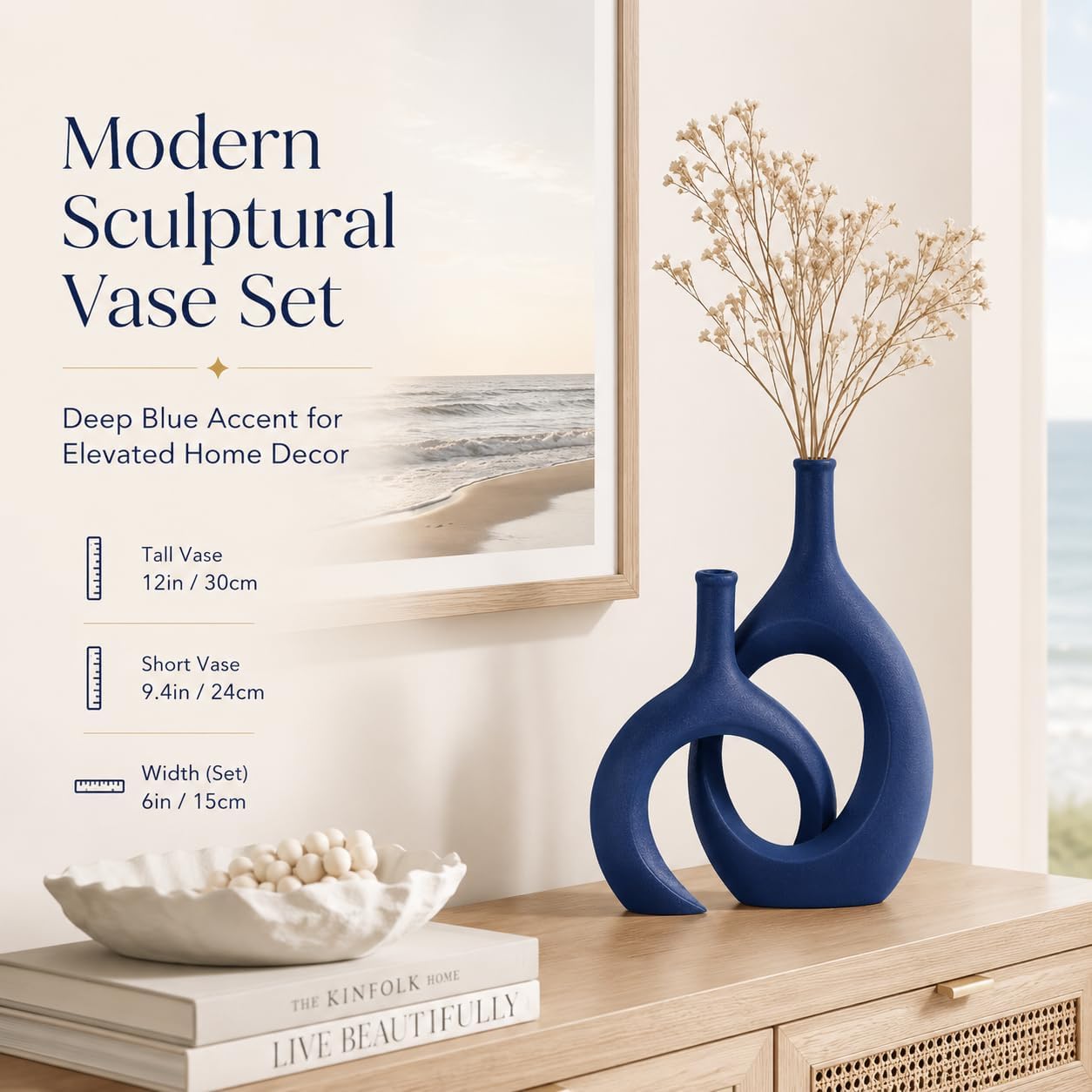 Modern Snuggle and Huging Style Ceramic Vase for Pampas Grass / Blue / Set of 2