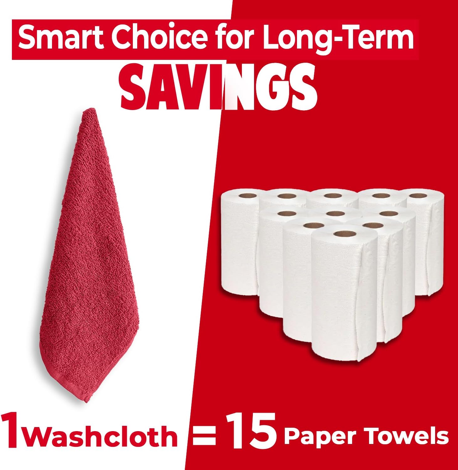 DAN RIVER 24 Pack Cotton Wash Cloths Set for Showering [12x12] Red | Lighter Weight, Quick to Dry, Super Soft &