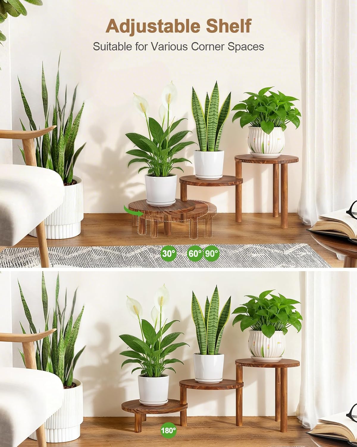 3 Tier Ladder Plant Stand, Adjustable Plant Shelf for Indoor Plants | Long Plant Holder for Miltiple Plants, Deformable
