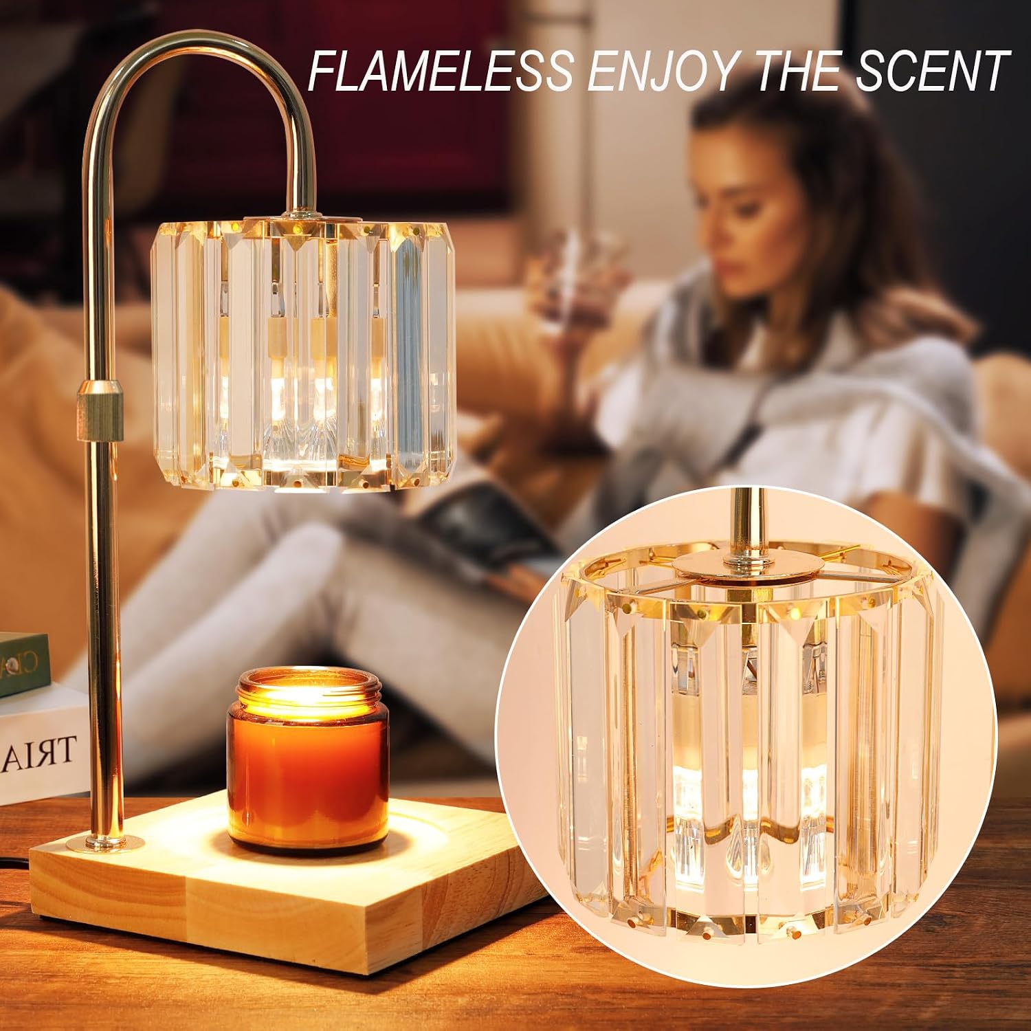 Yuichoy Candle Warmer Lamp with Timer, Dimmable Electric Candle Wamer Adjustable Height, Glass Modern Candles Melter
