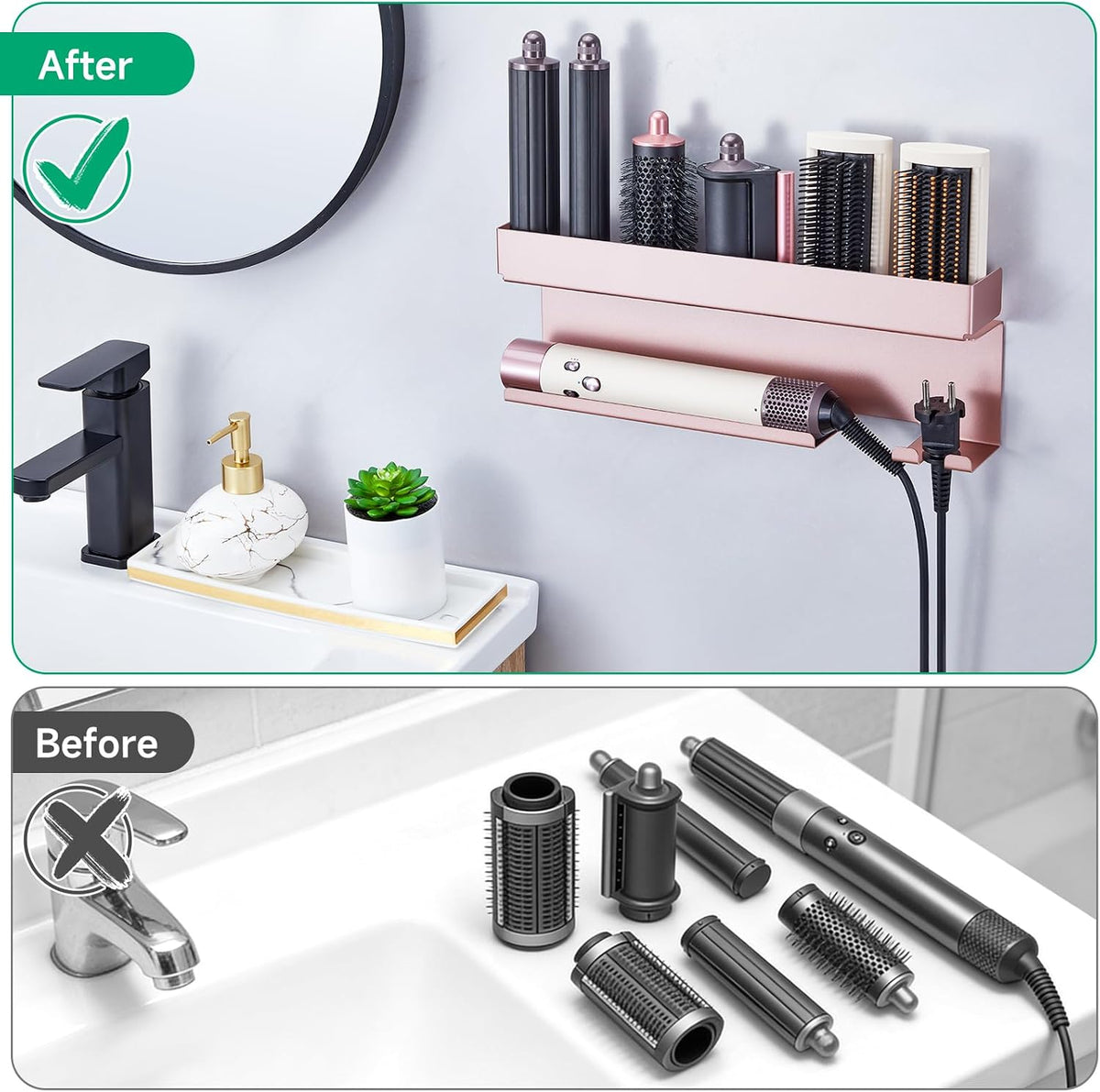 Storage Hair Dryer Holder for Curling Iron Accessories, Hair Tool Organizer Wall Mount, Curling Iron Holder, Bathroom