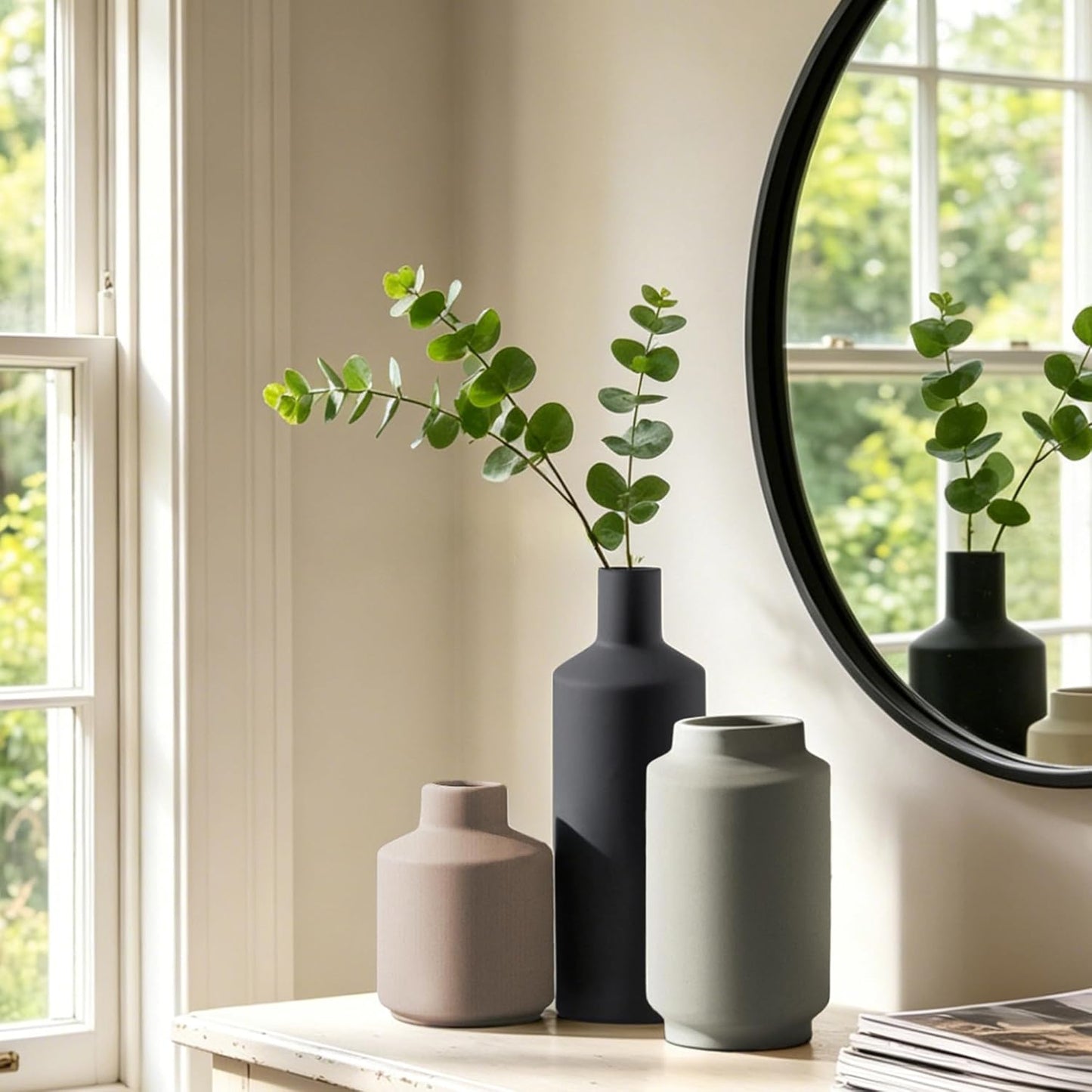 Ceramic Vase / Modern Farmhouse Boho Table Centerpiece Vases / Multi 3x / Set of 3