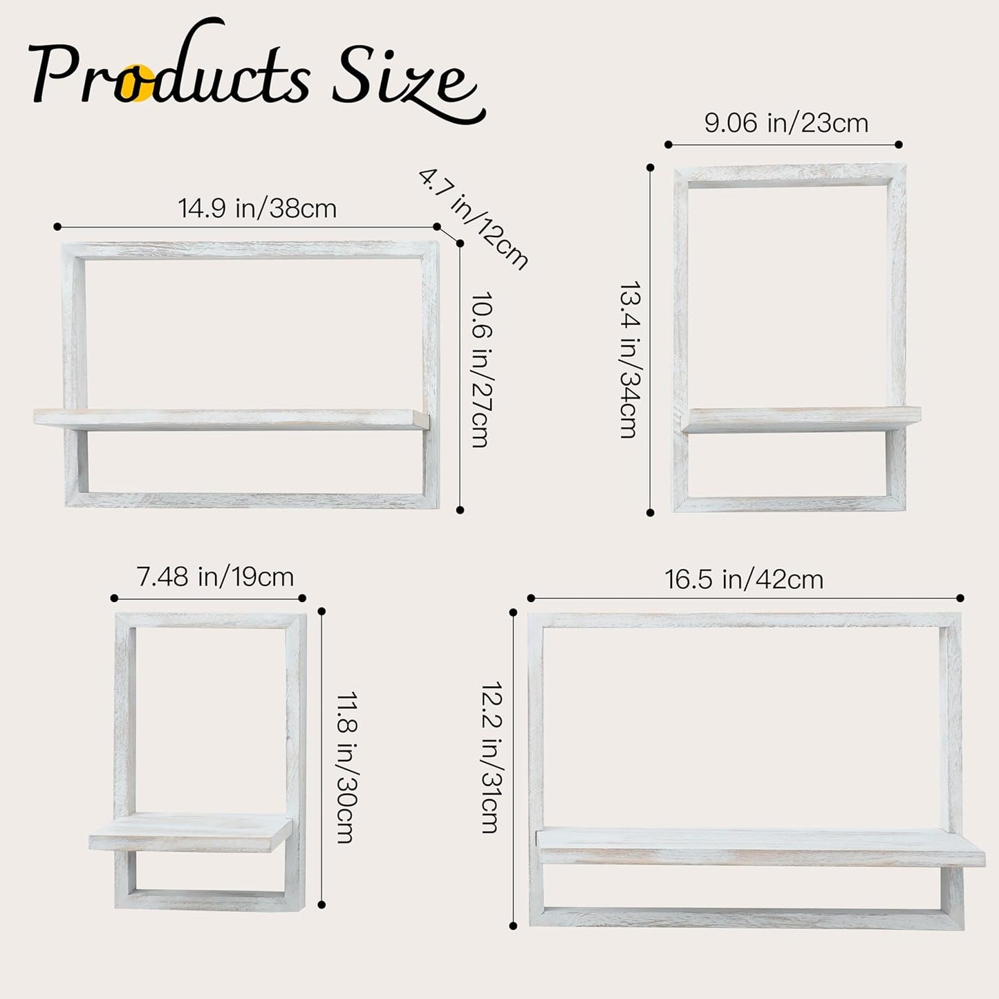 Square Floating Shelves / Rustic White / Set of 4