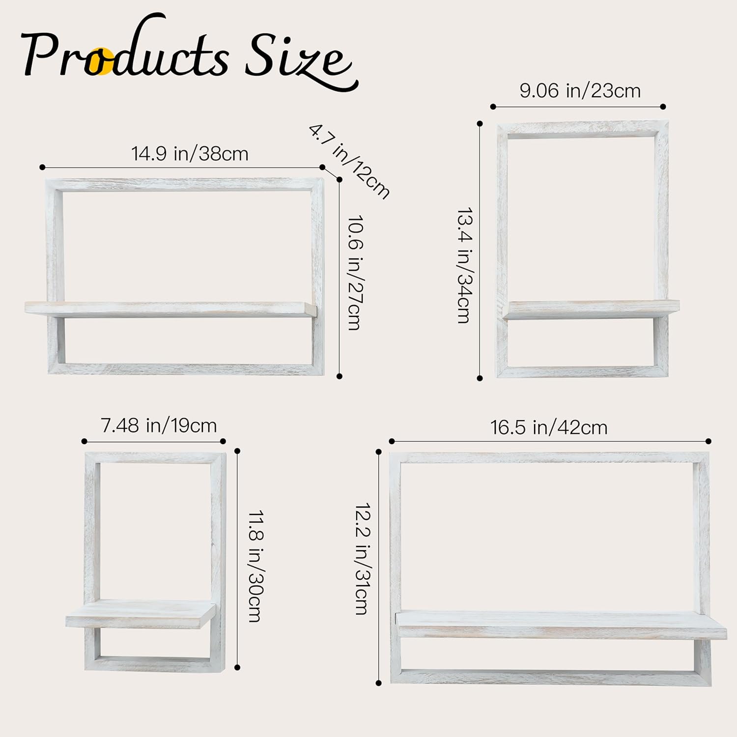 Square Floating Shelves / Rustic White / Set of 4