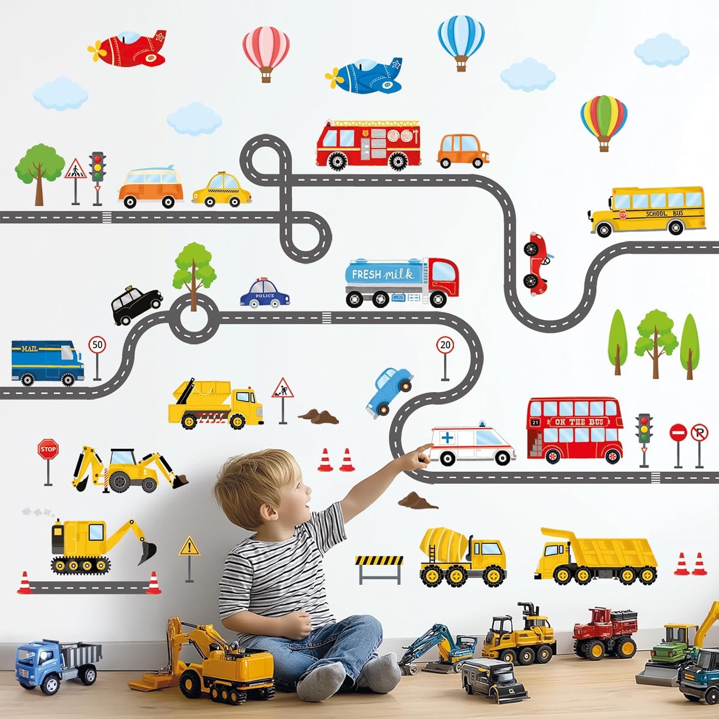 SG3-2308 Wall Stickers Decals Kids Peel and Stick Removable for Nursery / Transports and Road