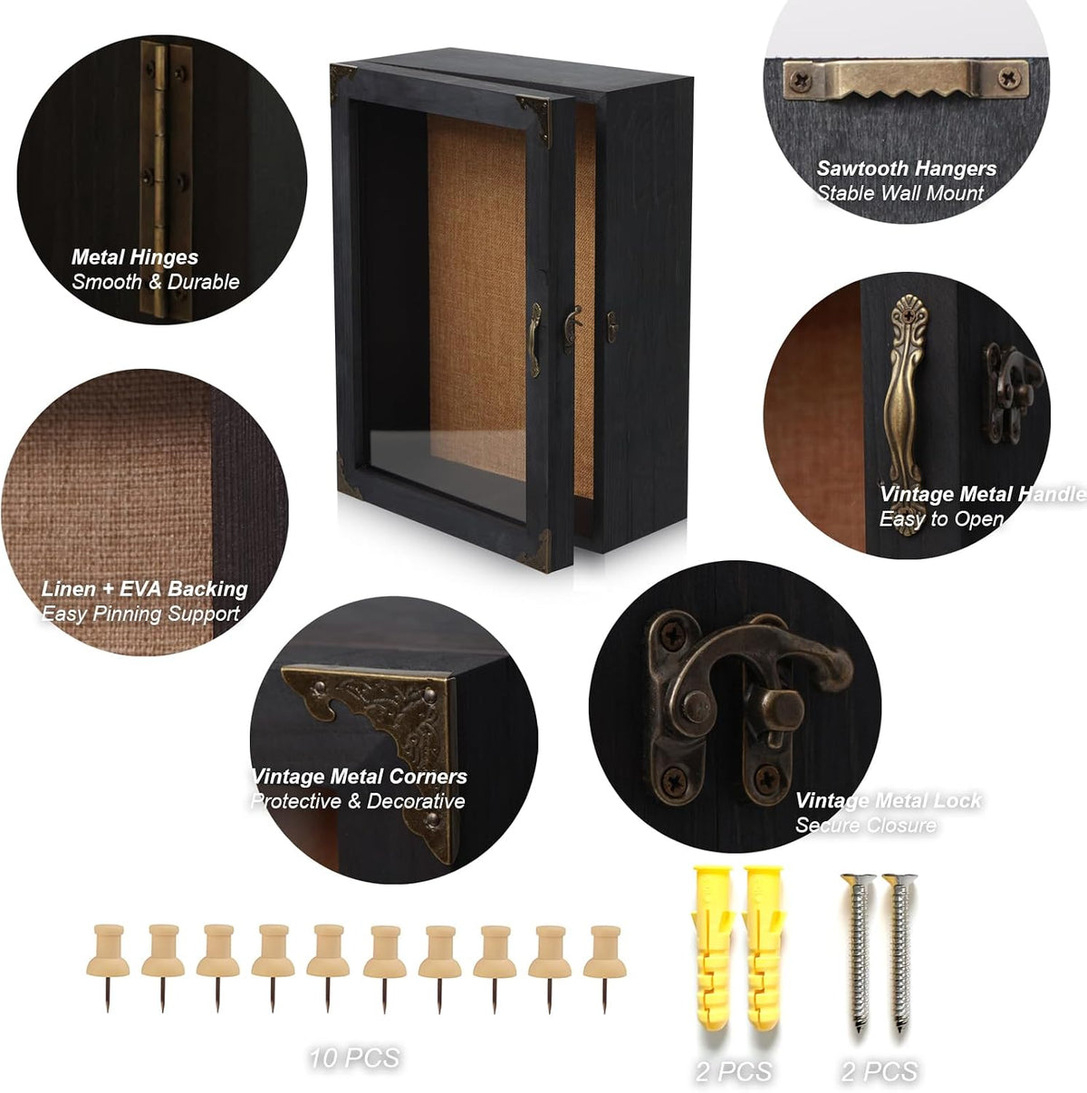 Shadow Box Frame 12x16, 4.7-inch Depth, Black Solid Wood Shadow Box Display Case with Removable 6-Grid Shelves, Vintage