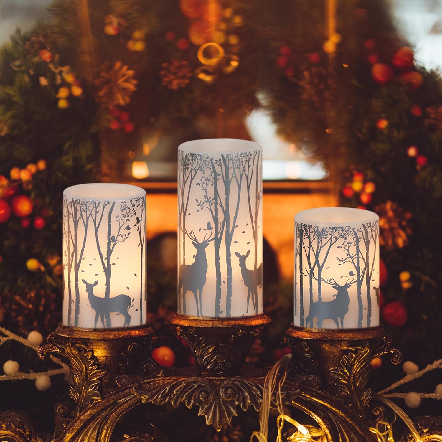 Silver Deer Flameless Candles Battery Operated with 6 Hour Timer | LED Pillar Candles Flickering, Real Wax Warm Light