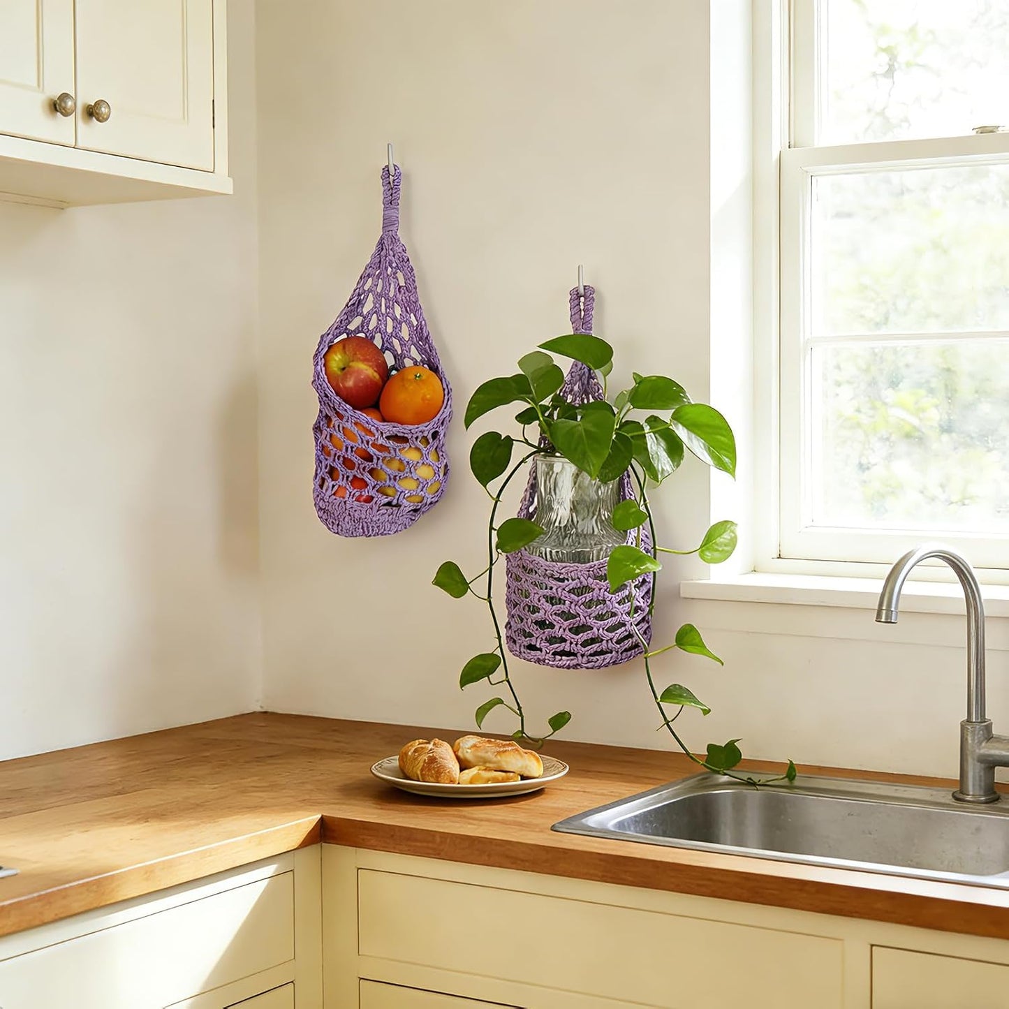 Macrame Wall Plant Hanger / Purple / 6-inch / 6 Inch