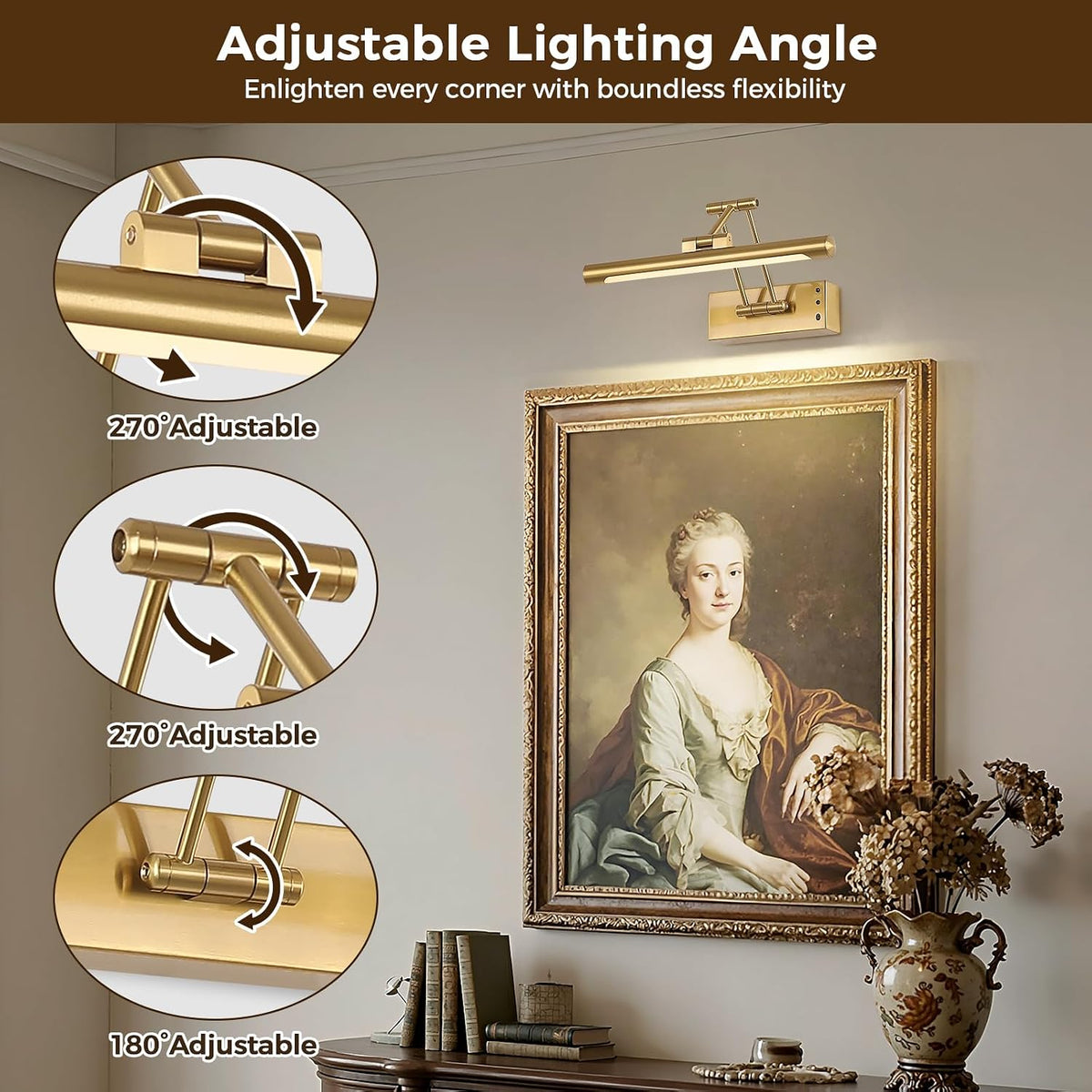 Picture Lights for Wall Battery Operated, Rechargeable Art Light Wireless | Dimmable Gallery Light with Remote and