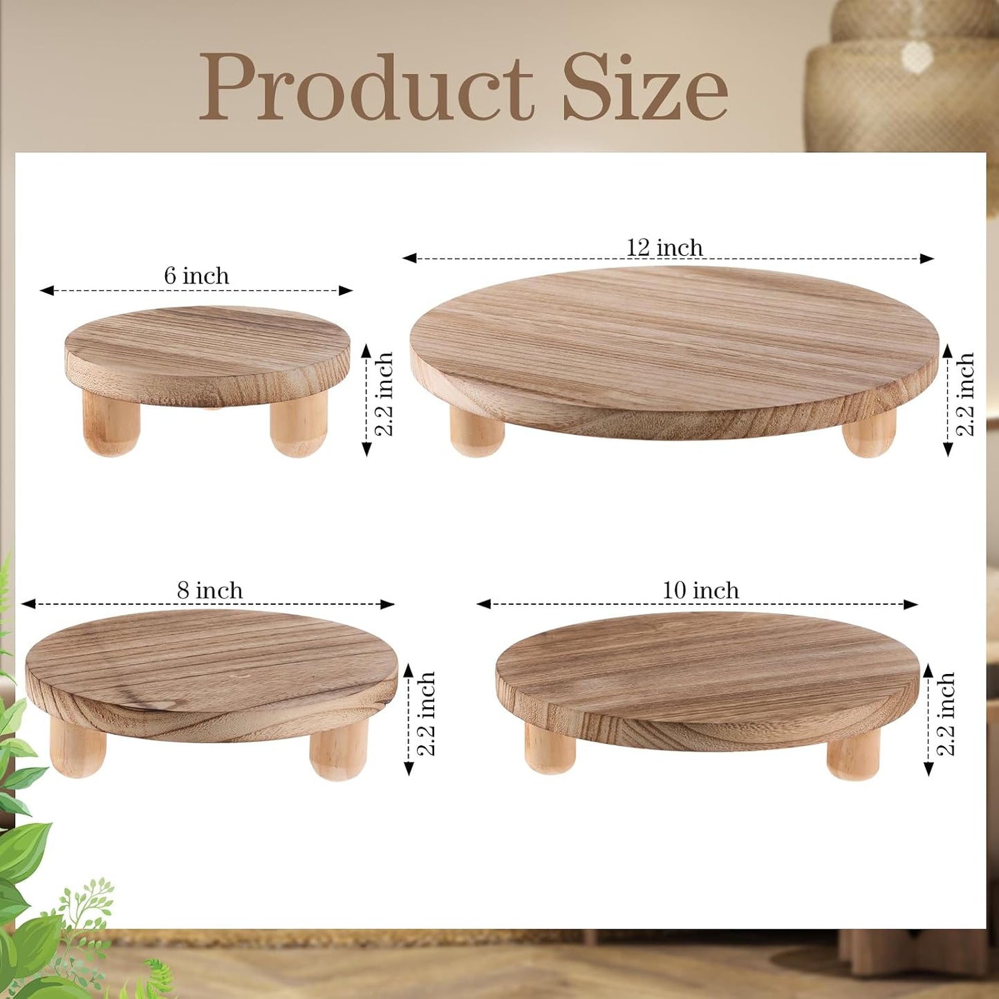 Mini Wooden Plant Stool Display Cake Stand 12/10/8/ Round Plant Risers / Wood / 6 Inch / Set of 4