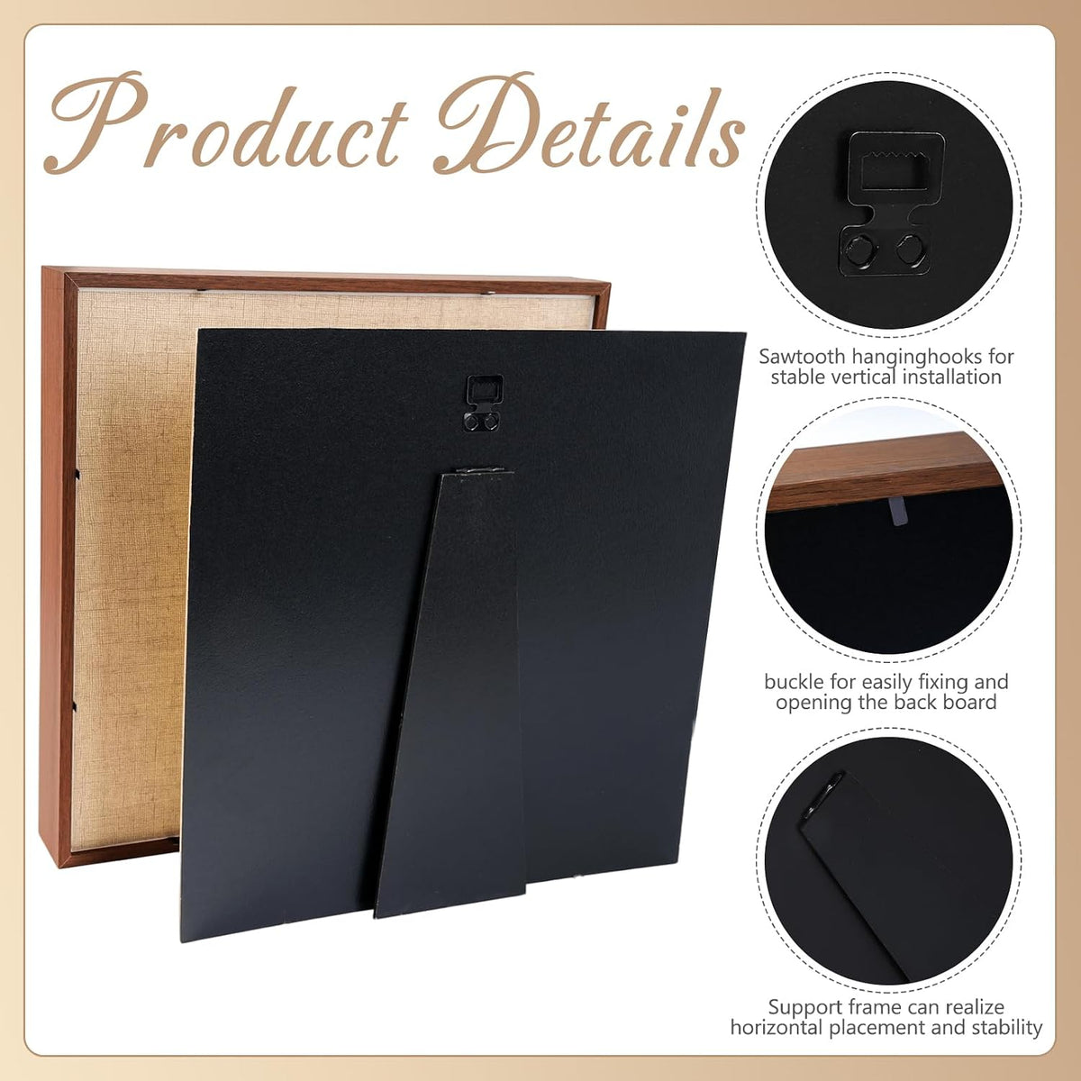 4 Pack 12x12 Shadow Box Frame Display Cases 3D Wood Deep Shadow Boxes | Shadow Display Frames with Stand, for Dried
