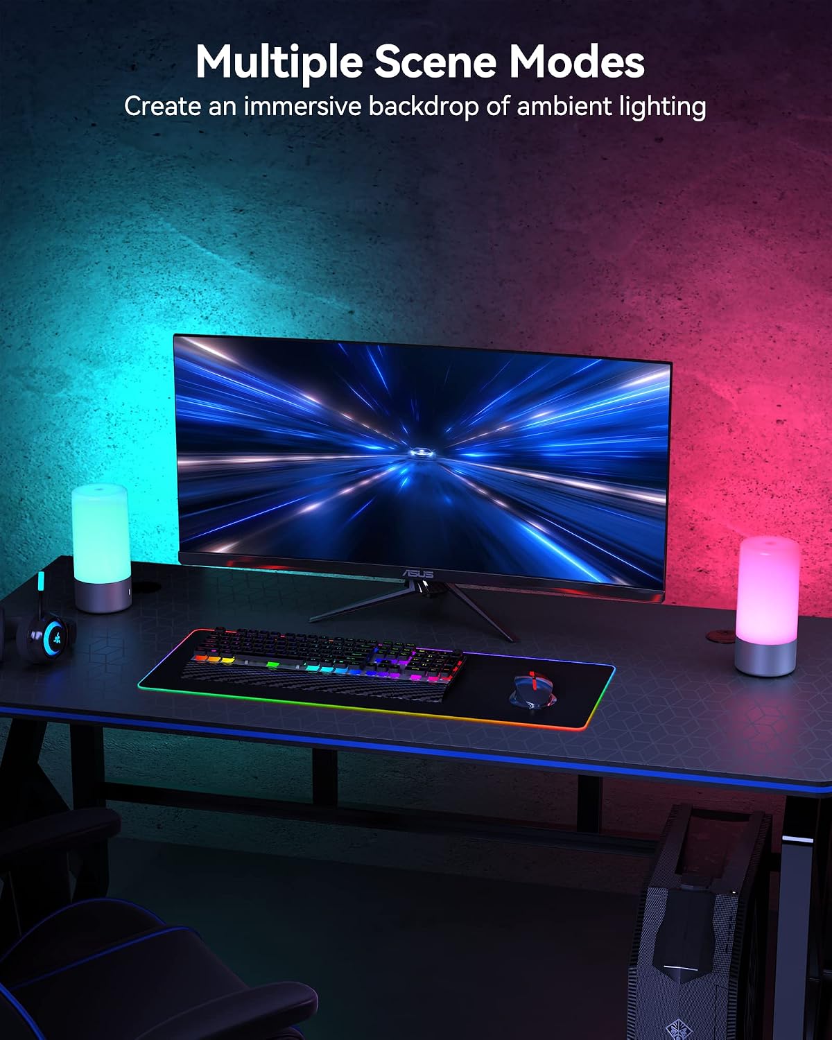 ROOTRO Table Lamp, [Advanced] Bedside Touch Control Lamp for Bedroom 3 Level Dimmable Warm White Lights with 256 RGB