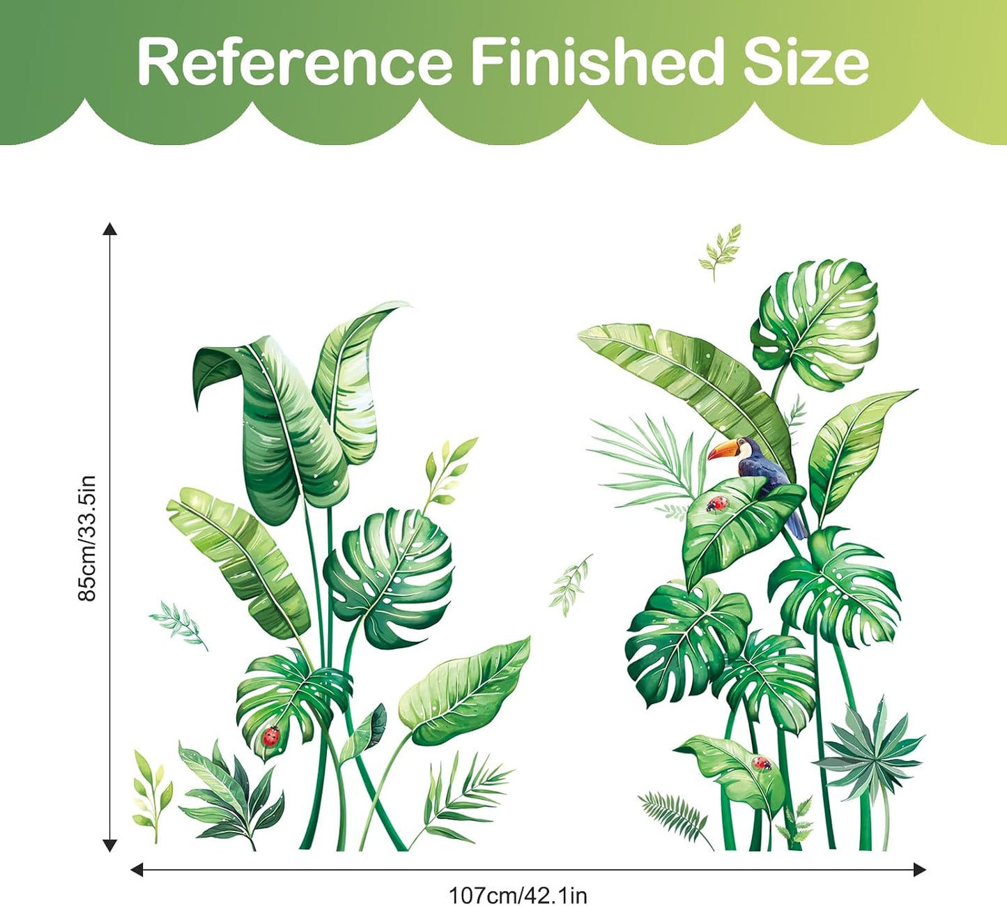 Tropical Palm Leaves Wall Stickers Large Monstera Leaf Wall Decals Green Plants / Green-palm Leaves