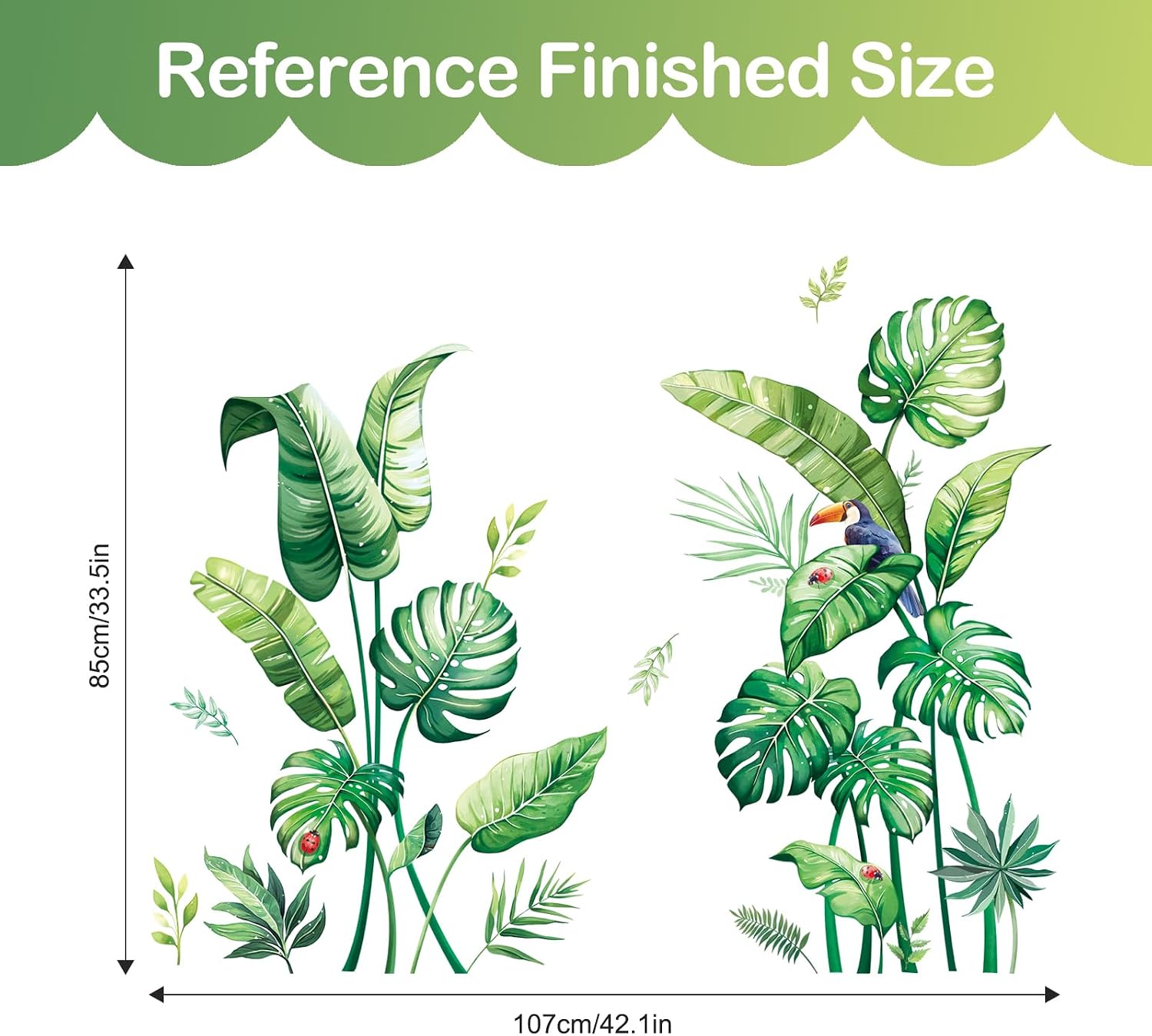 Tropical Palm Leaves Wall Stickers Large Monstera Leaf Wall Decals Green Plants / Green-palm Leaves