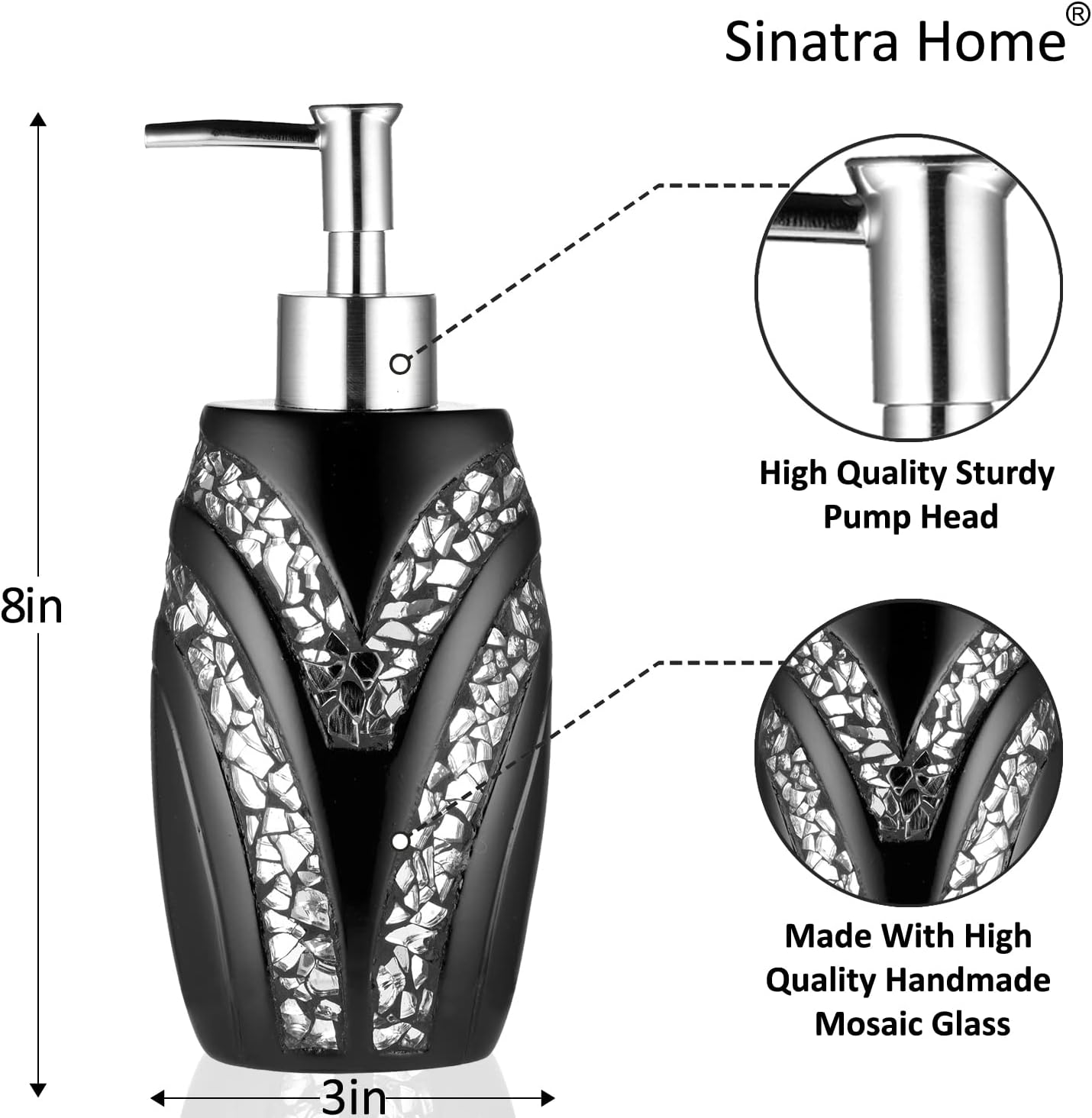 Zahari Home 4pc Sinatra Stylish Bathroom Accessories Set Black Soap Dispenser/Lotion Pump, Tumbler, Tooth Brush Holder