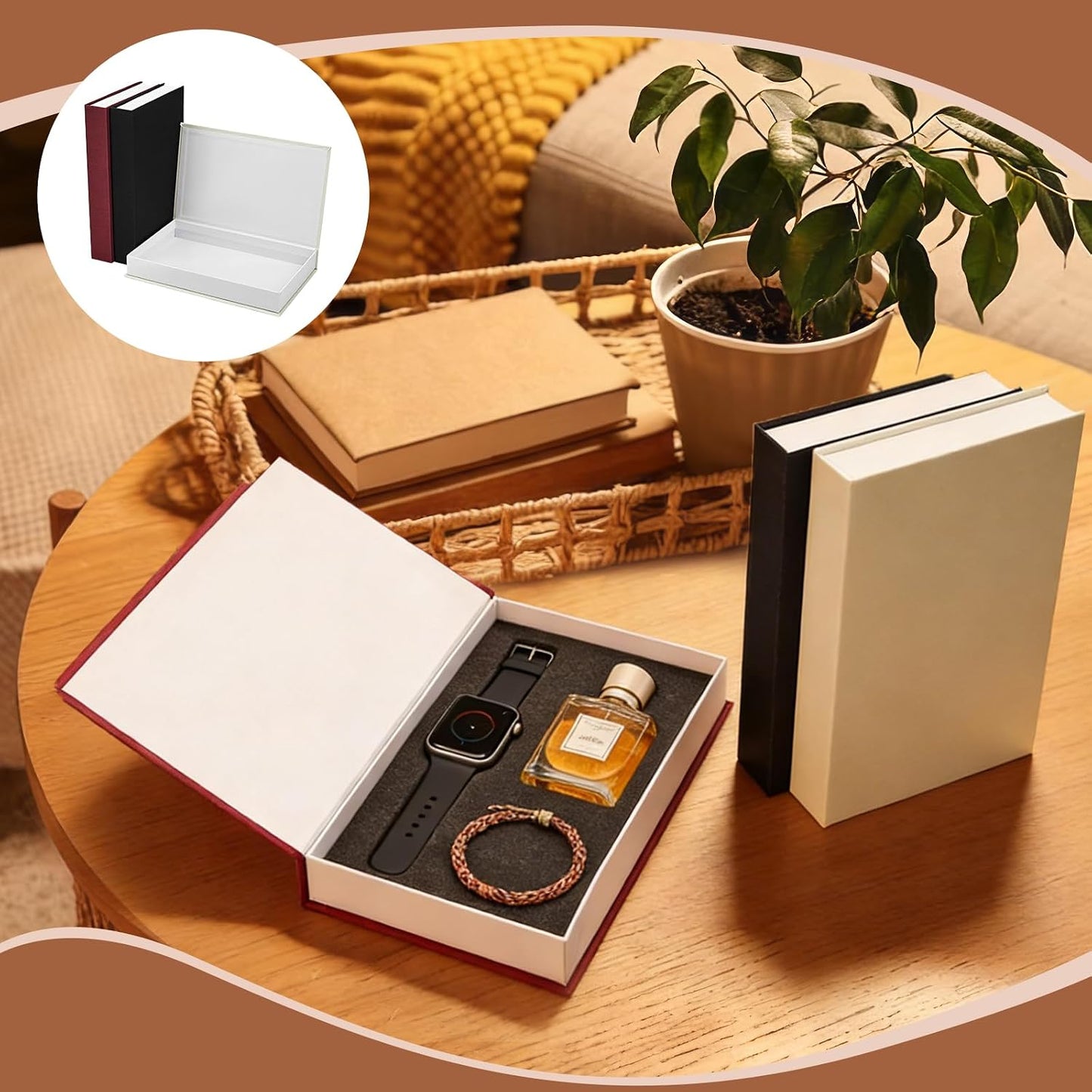 Decorative Book Boxes Modern Neutral Linen Book Box Faux Book Storage Box Magnetic Hollow / Set of 3