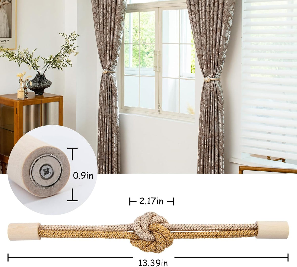 Magnetic Curtain Tiebacks Holdbacks Rope Curtain Tie Backs Outdoor Contoeey | 8 Pack Wood Magnetic Curtain Holders for