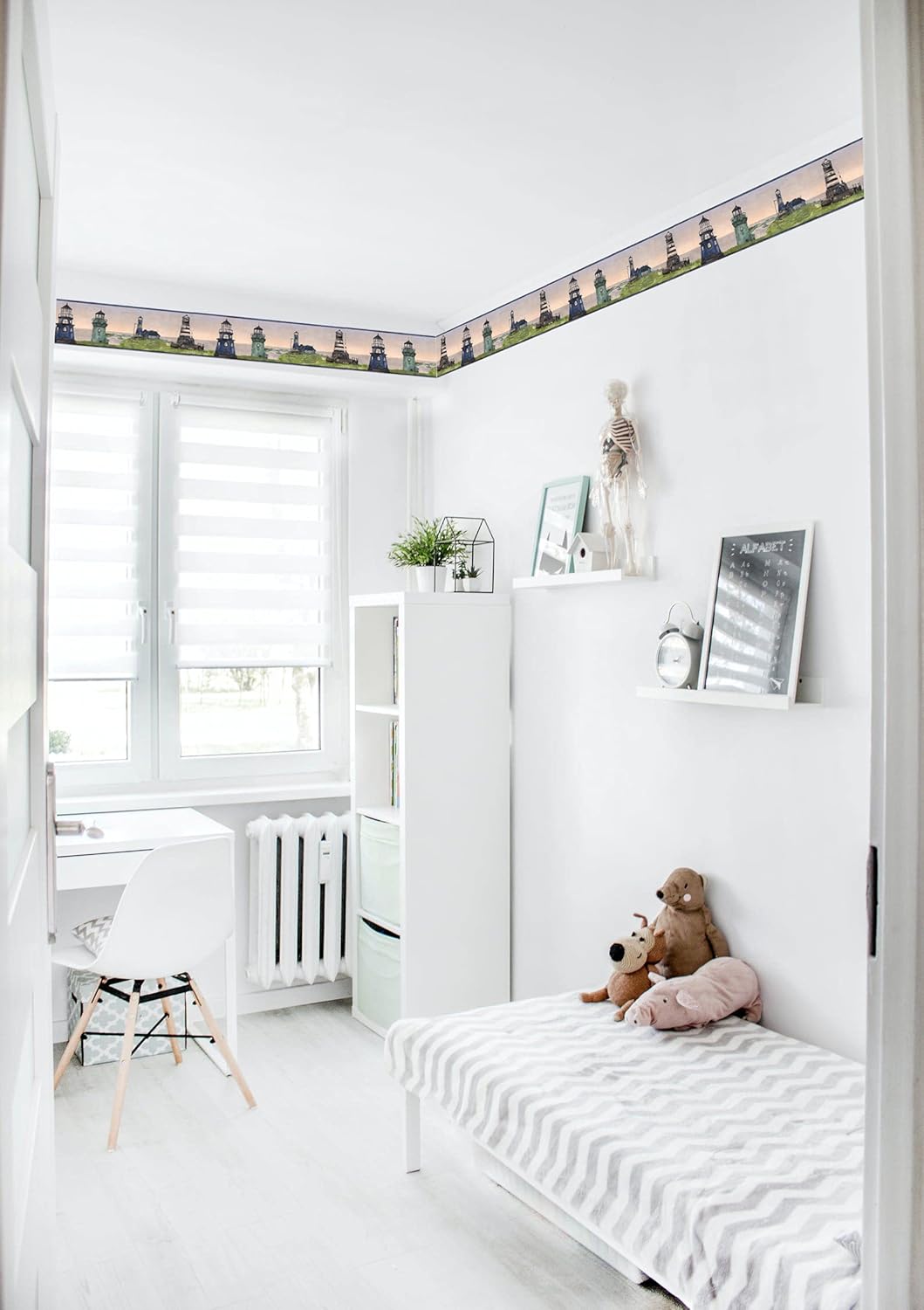 CONCORD WALLCOVERINGS Seashore Wallpaper Border Featuring Multiple Lighthouses / Lighthouse Brown