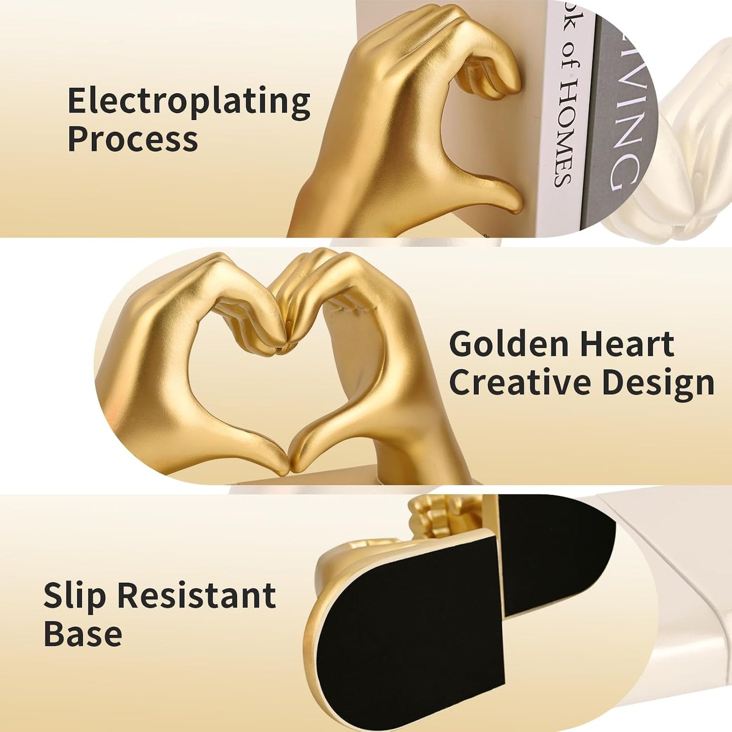 Decorative Bookends / Heart Hands Book Ends Sculpture Aesthetic Decor / Gold