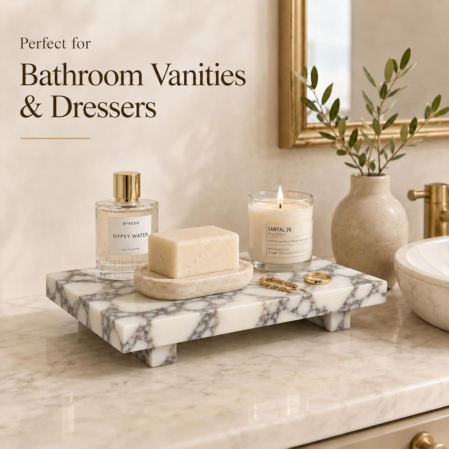 Stone Pedestal Tray for Perfume / Black, White, and Gray