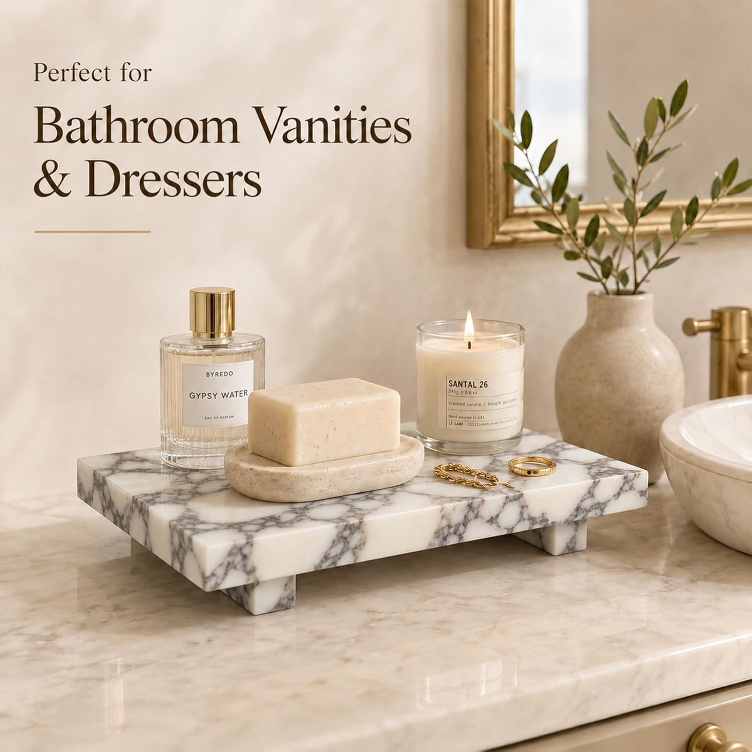 Stone Pedestal Tray for Perfume / Black, White, and Gray