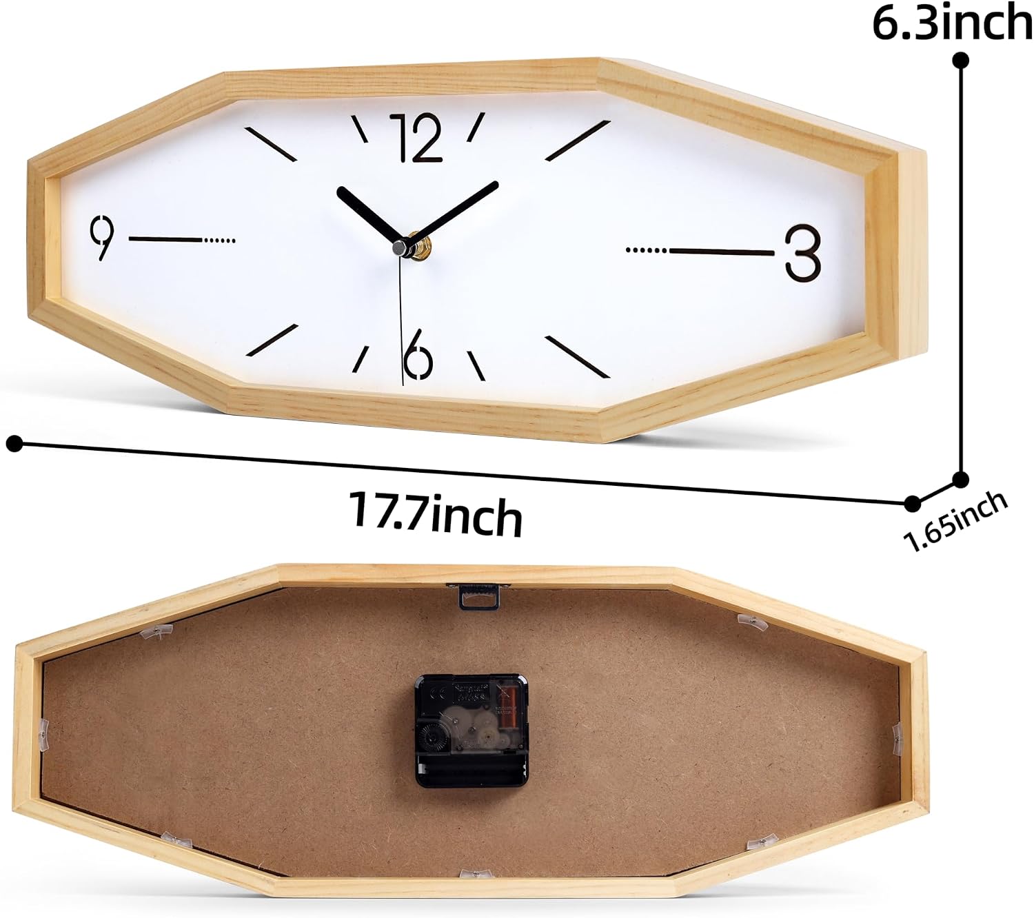 Wooden Retro Wall Clocks, 18 Inches Square Clocks Rectangular Wall Clock | Battery Operated Silent Non-Ticking, for