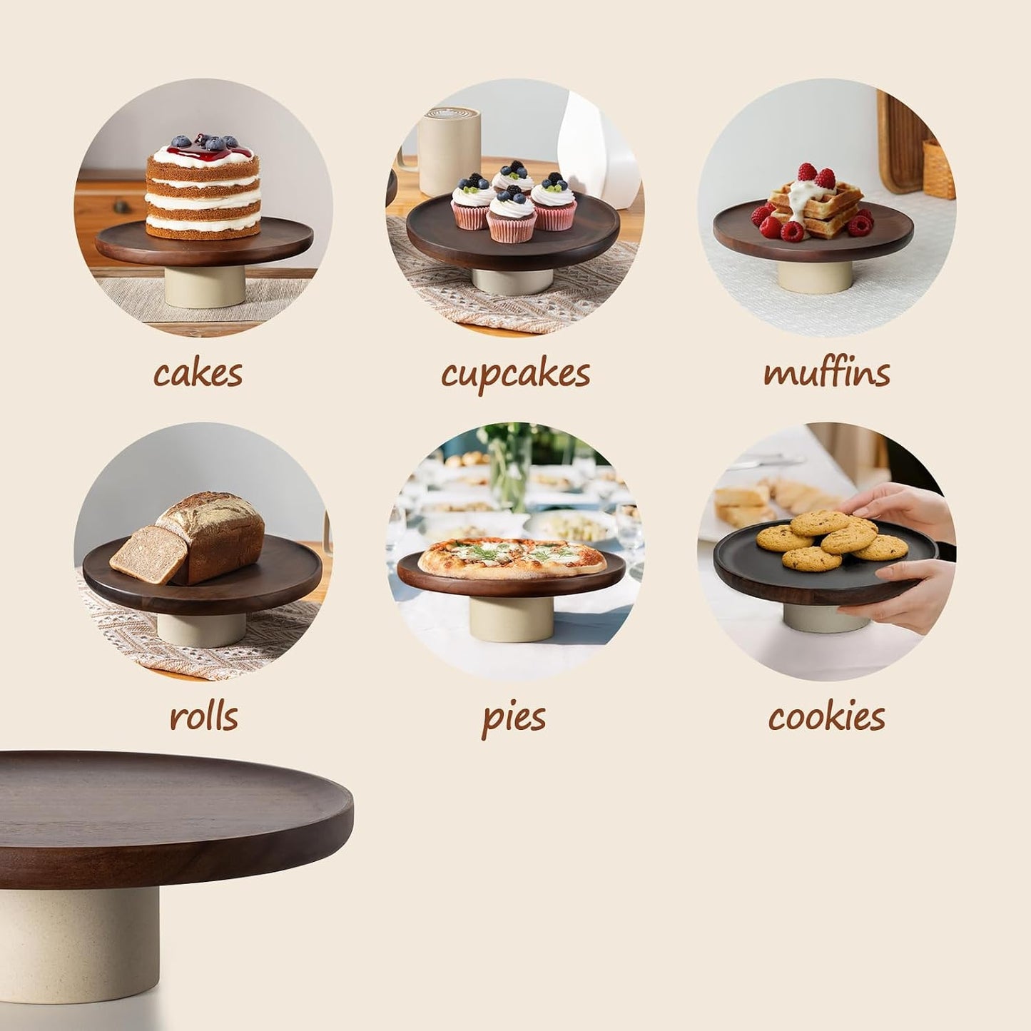 Rustic Acacia Wood Cake Stand / 9 Inch / Natural