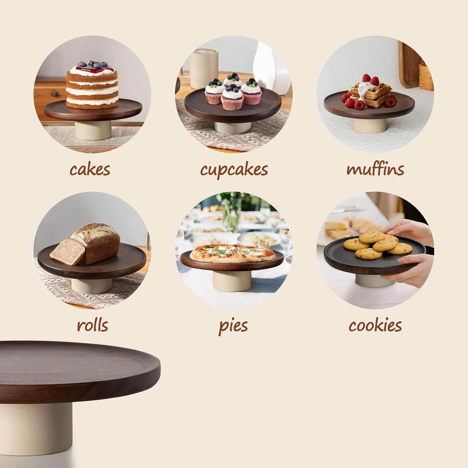 Rustic Acacia Wood Cake Stand / 9 Inch / Natural