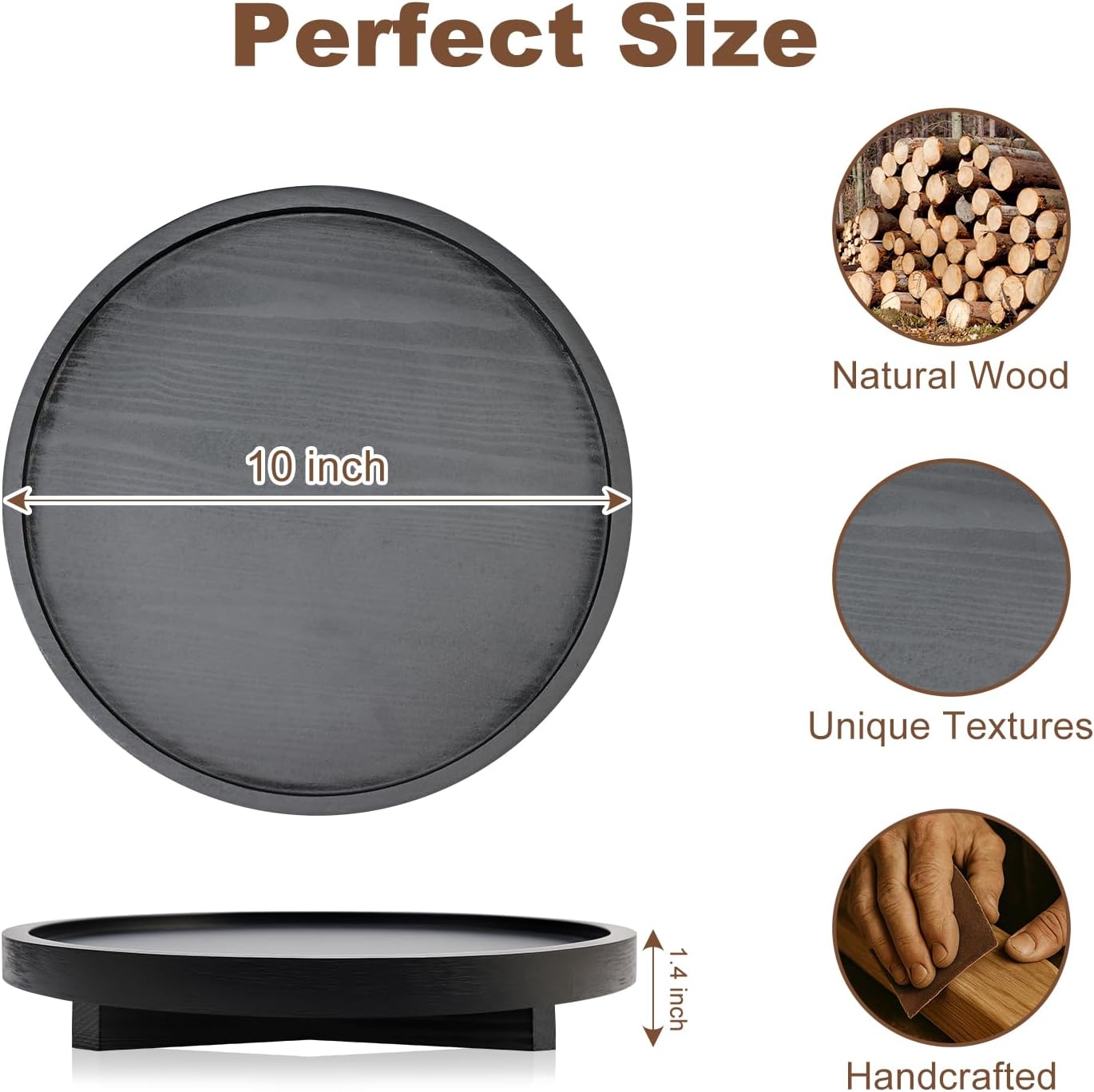 Decorative Wooden Tray / Black / Set of 10