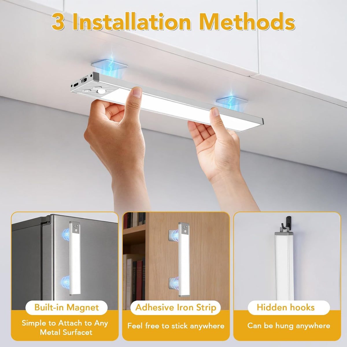 13 Inch Under Cabinet Lighting, LED Motion Sensor Light Indoor, 2500mAh USB Rechargeable Closet Lights, Dimmable