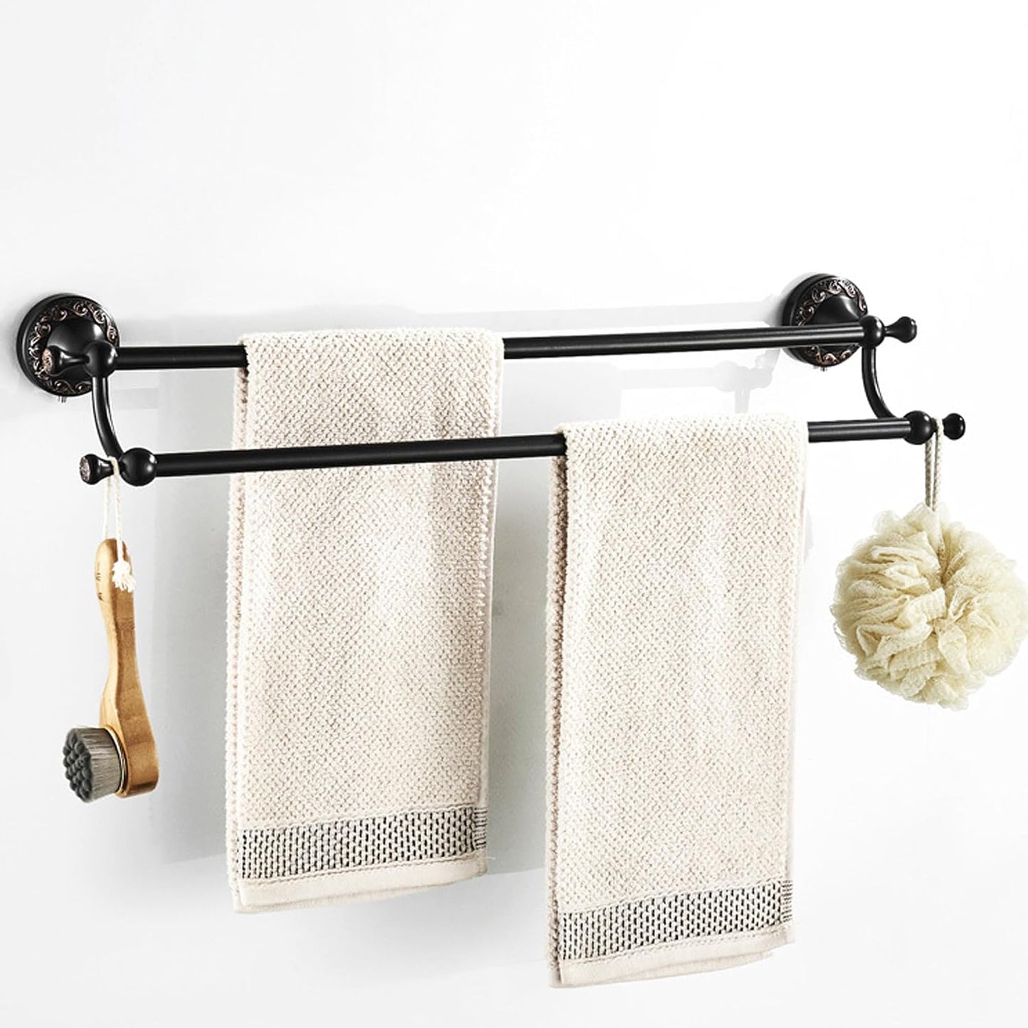 Oil Rubble Bronze Brass Double Towel Bar, Adjustable 15.5 to 27.5 Inch Bath Towel Bar Rack for Bathroom Towel Holder