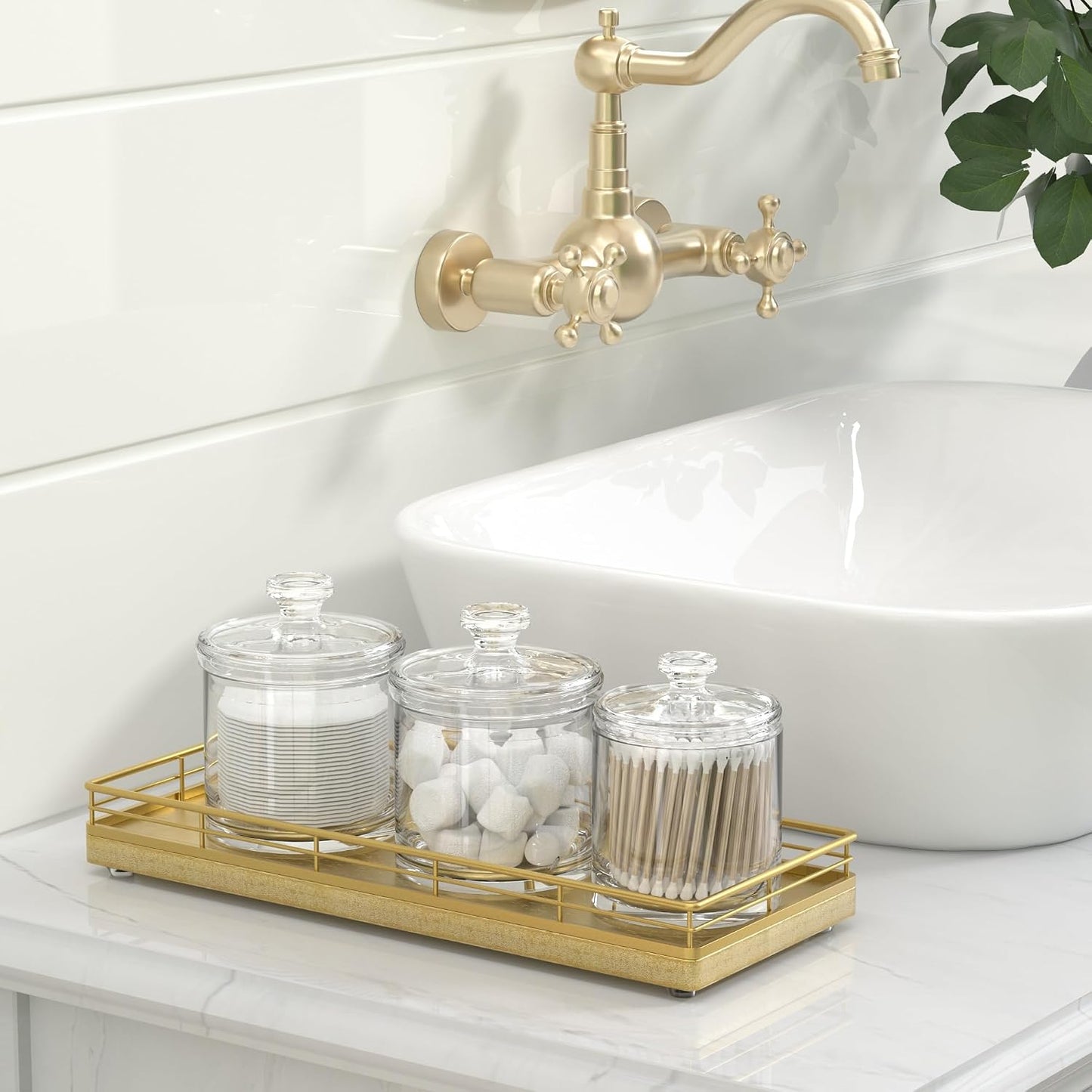 Oak Wooden 11.2" L Decorative Vanity Tray for Dresser Tops / All Golden / 11 x 4.3 x 1.5