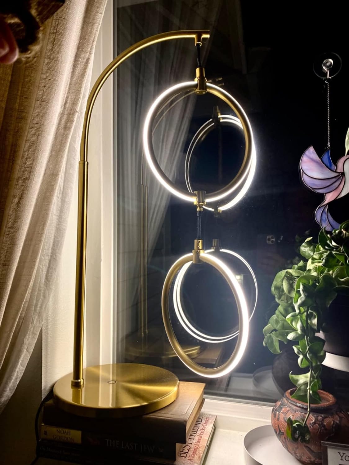Brightech 2 Ring Lamp - 24" Dimmable LED Table Lamp with 2 Hanging Light Rings, Modern Arc Desk and Bedside Nightstand