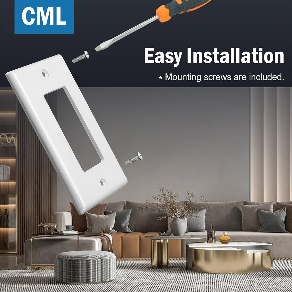 CML 100 Pack Mid-Size Decorator Wall Plates, 1-Gang Switch Plates and Electrical Outlet Receptacle Covers, Midway Size