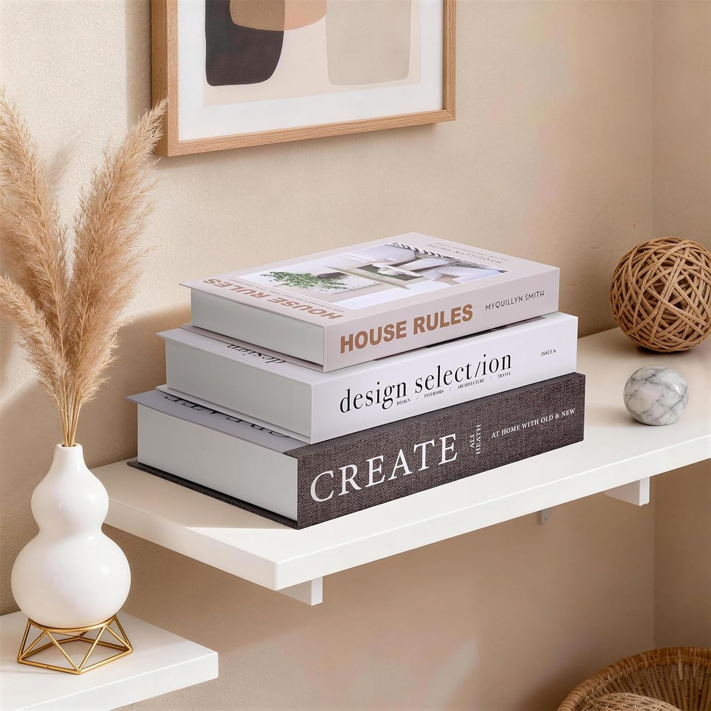 Large Faux Book Boxes / Soft Haven | Cream & Cocoa / Set of 3